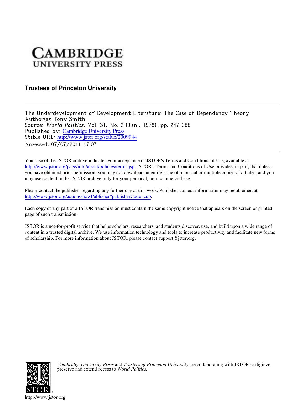 The Underdevelopment of Development Literature: The Case of Dependency Theory