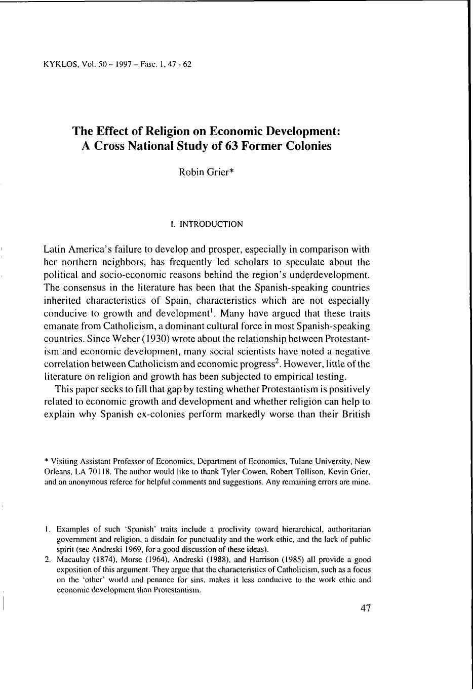 The Effect of Religion on Economic Development