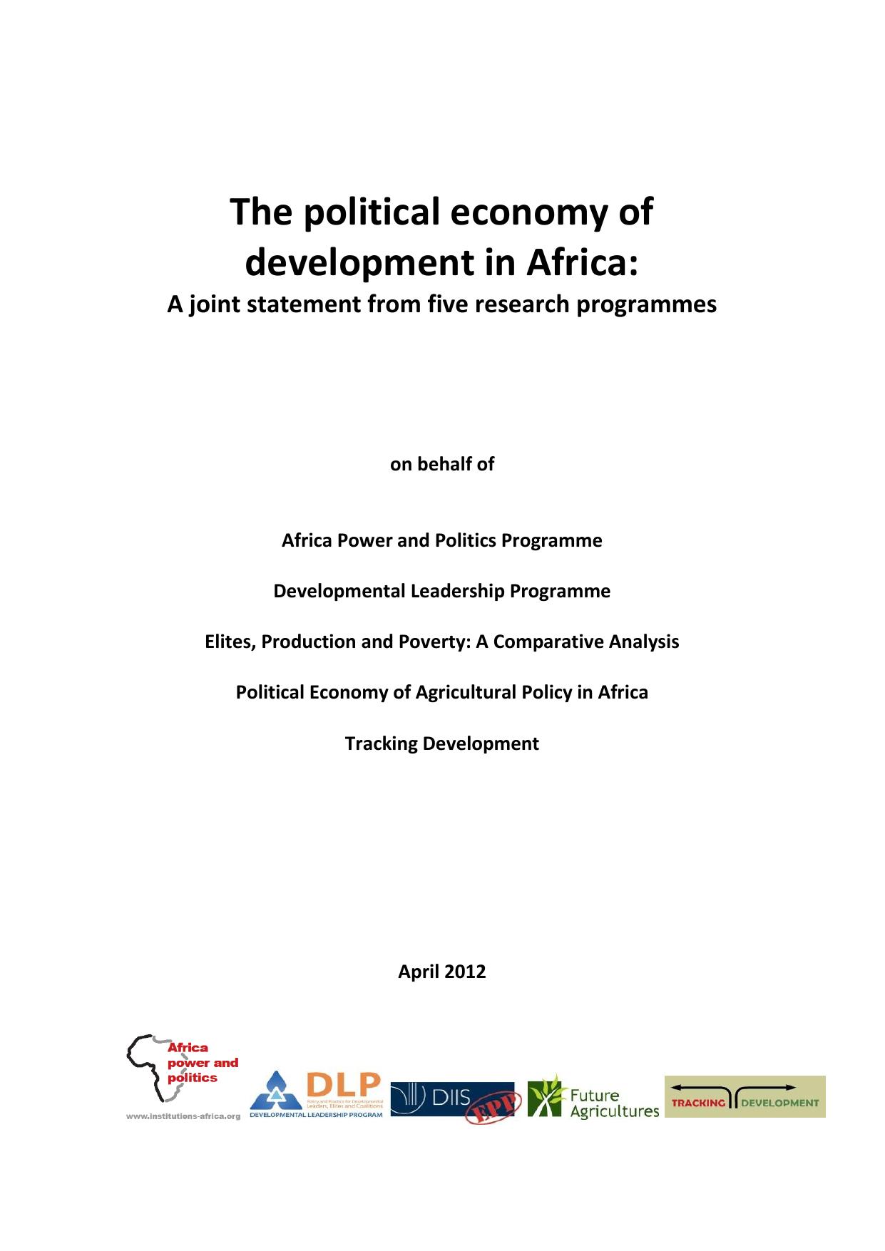 The political economy of development in Africa: A joint statement from five research programmes