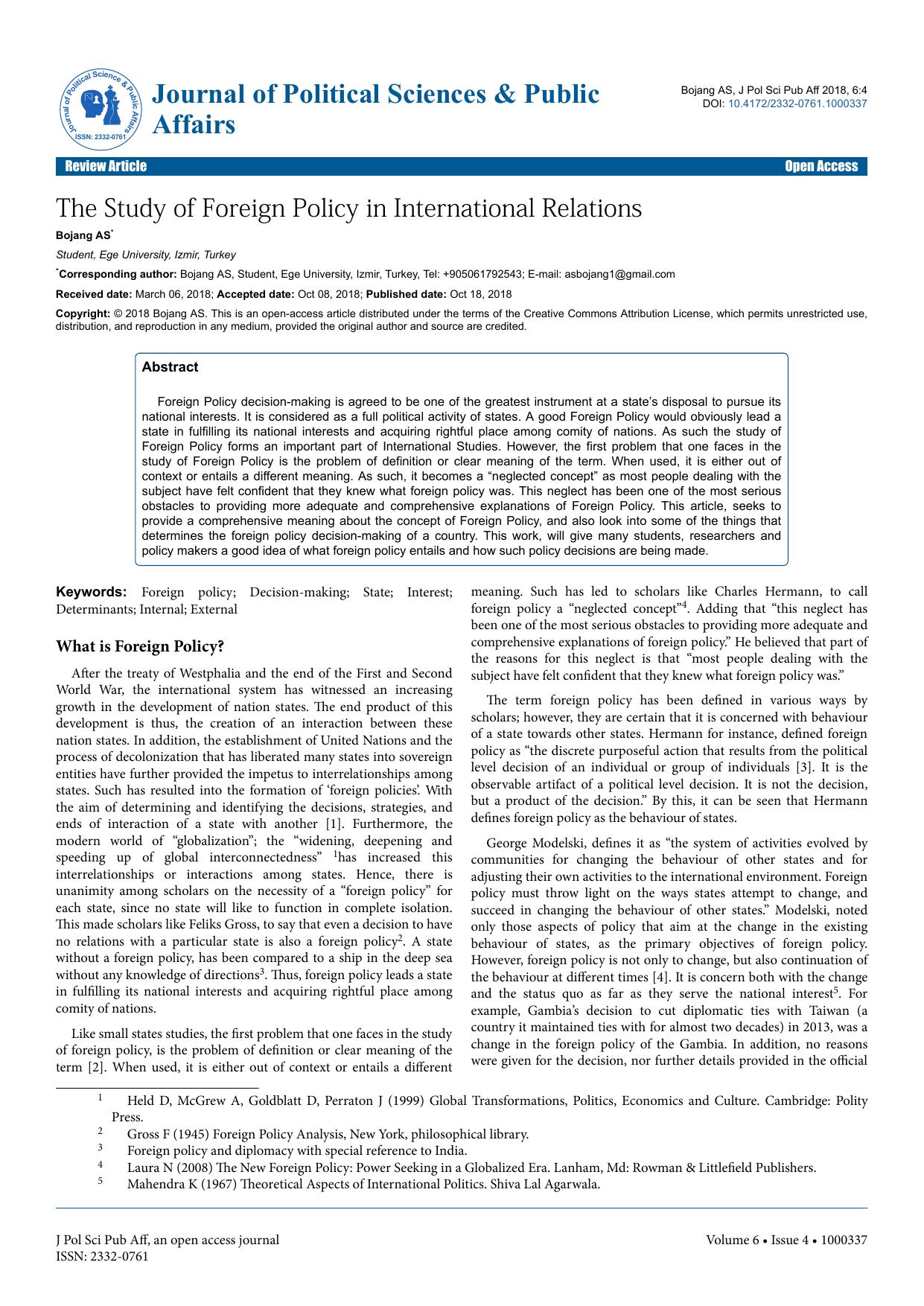 The Study of Foreign Policy in International Relations