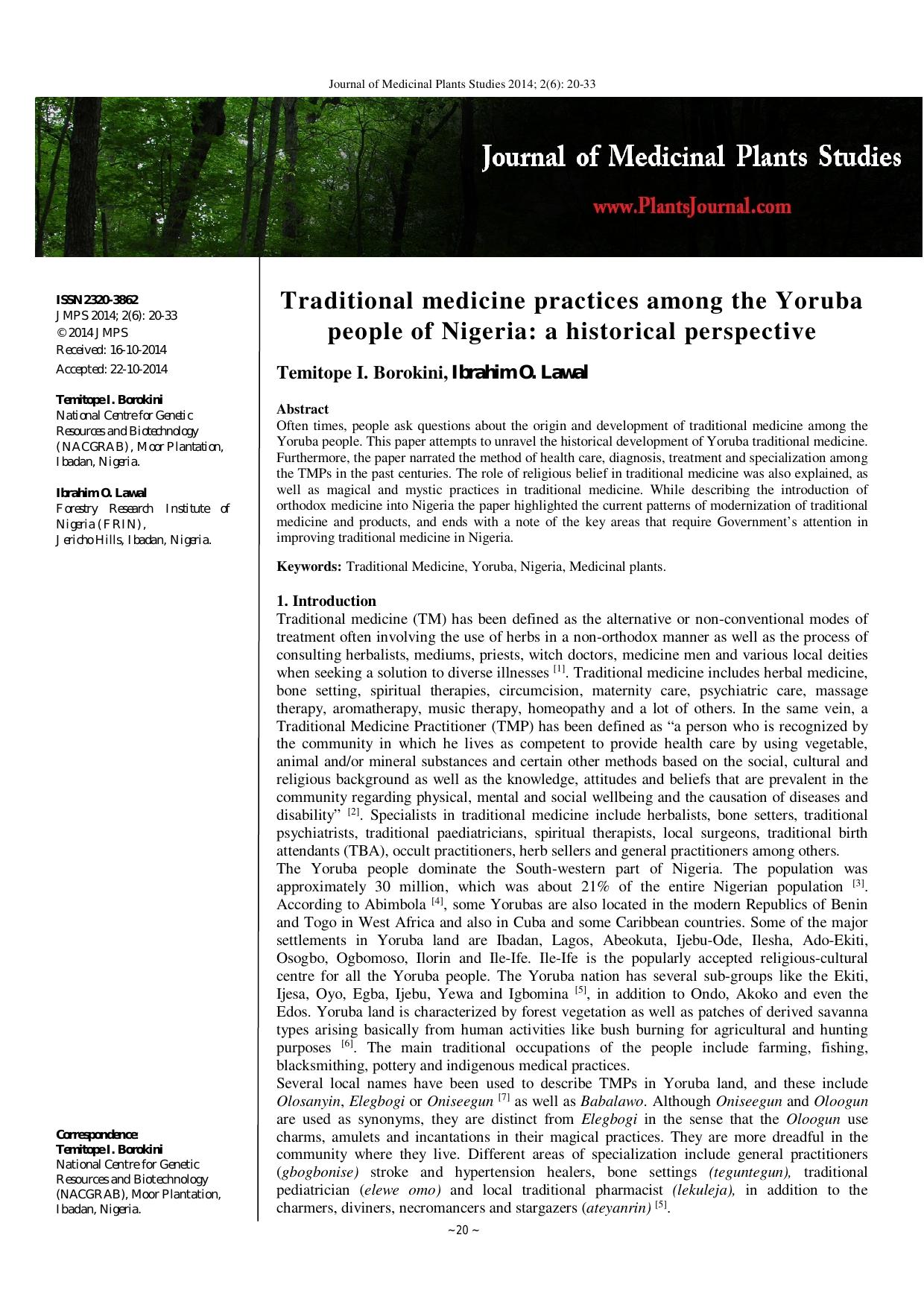 Traditional medicine practices among the Yoruba