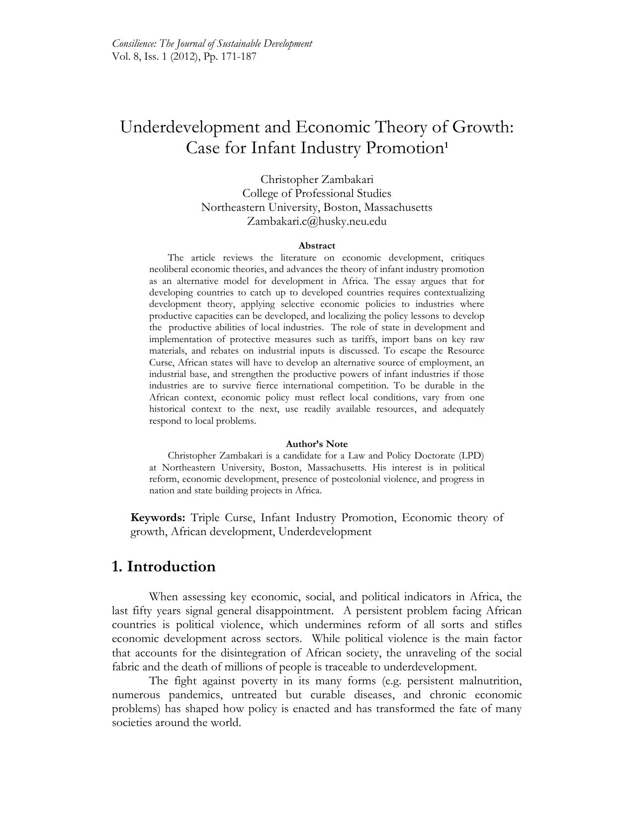 Underdevelopment and Economic Theory of Growth