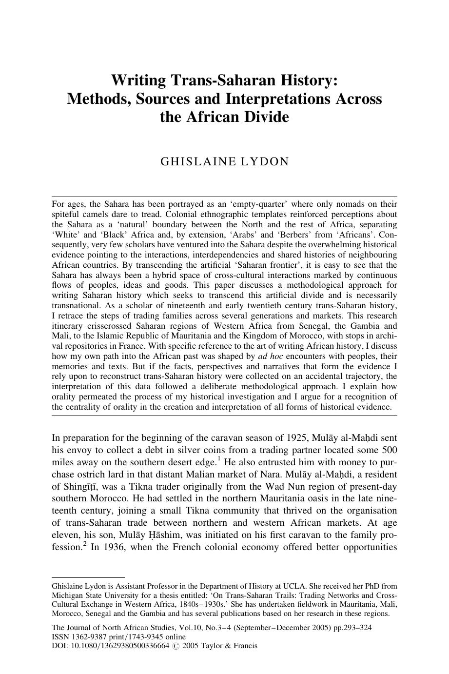 Writing Trans-Saharan History