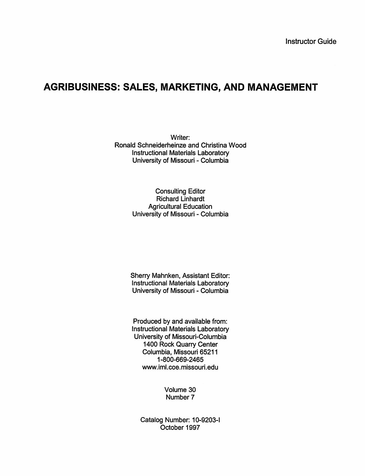 agribusiness  sales, marketing, and management 1997