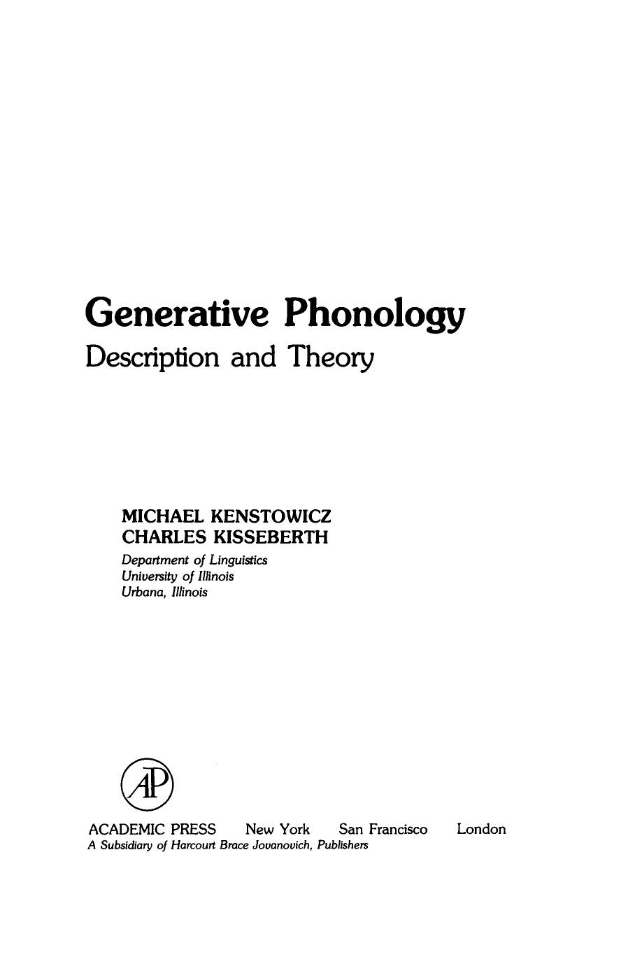 Generative Phonology. Description and Theory 1979
