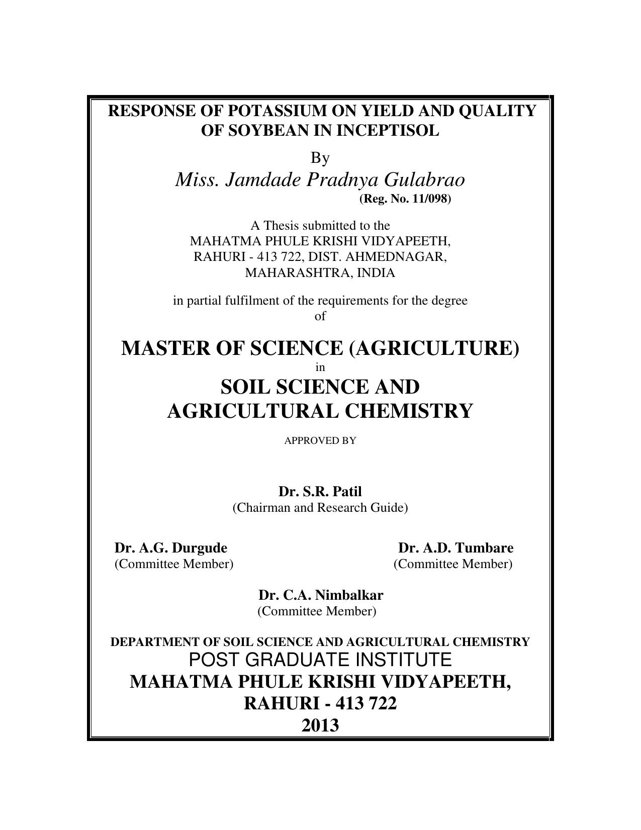 (AGRICULTURE) SOIL SCIENCE AND AGRICULTURAL CHEMISTRY 2013