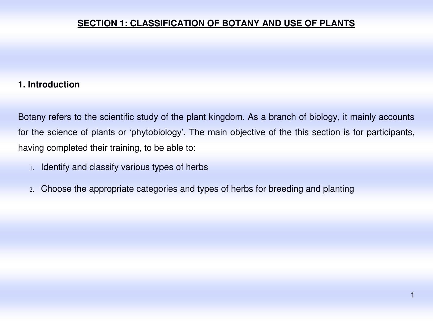 CLASSIFICATION OF BOTANY AND USE OF PLANTS 2016