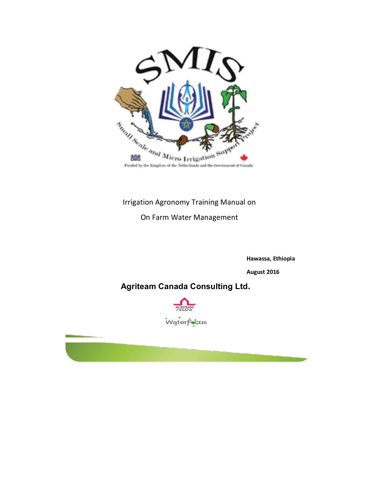 Irrigation Agronomy Training Manual on On Farm Water Management Agriteam Canadan. 2016
