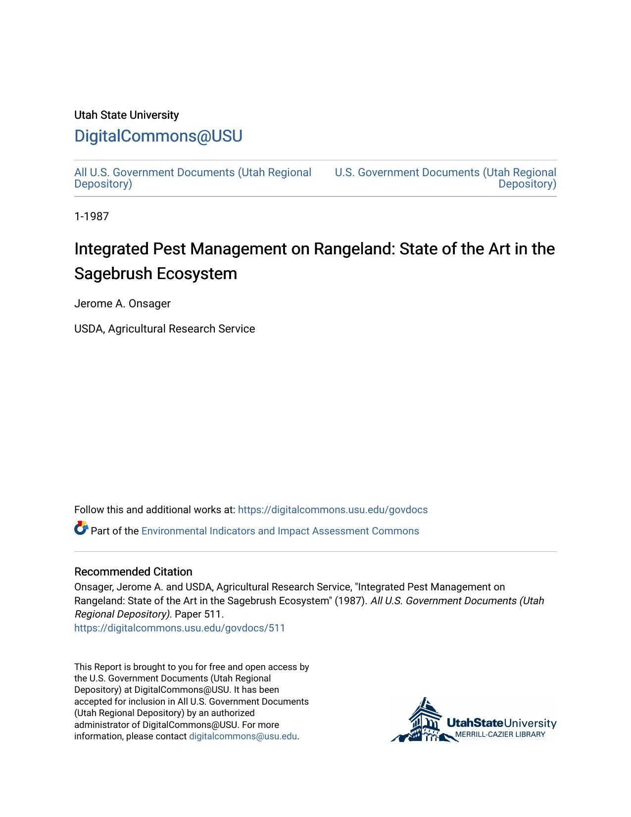 Integrated Pest Management on Rangeland: State of the Art in the Sagebrush Ecosystem