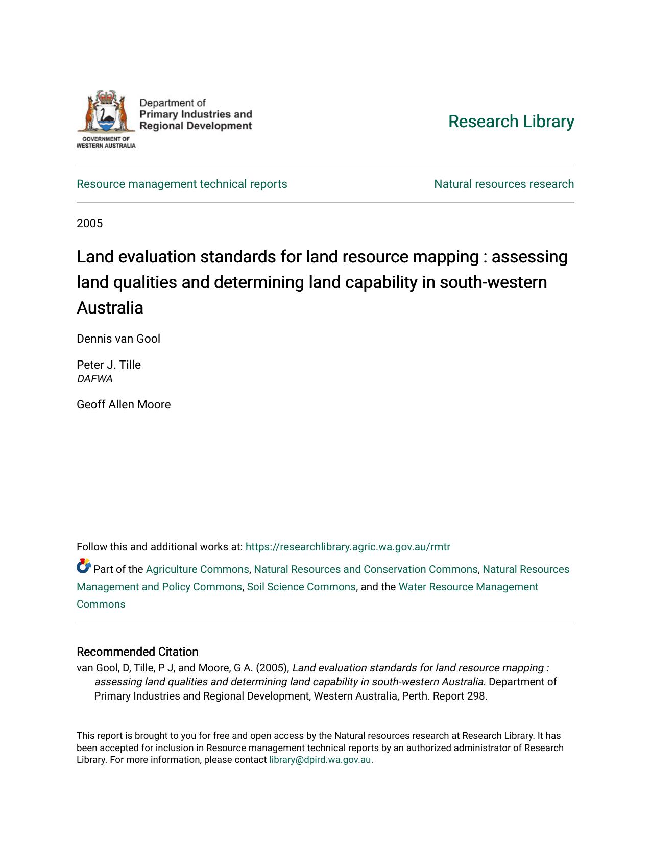Land evaluation standards for land resource mapping : assessing land qualities and determining land capability in south-western Australia