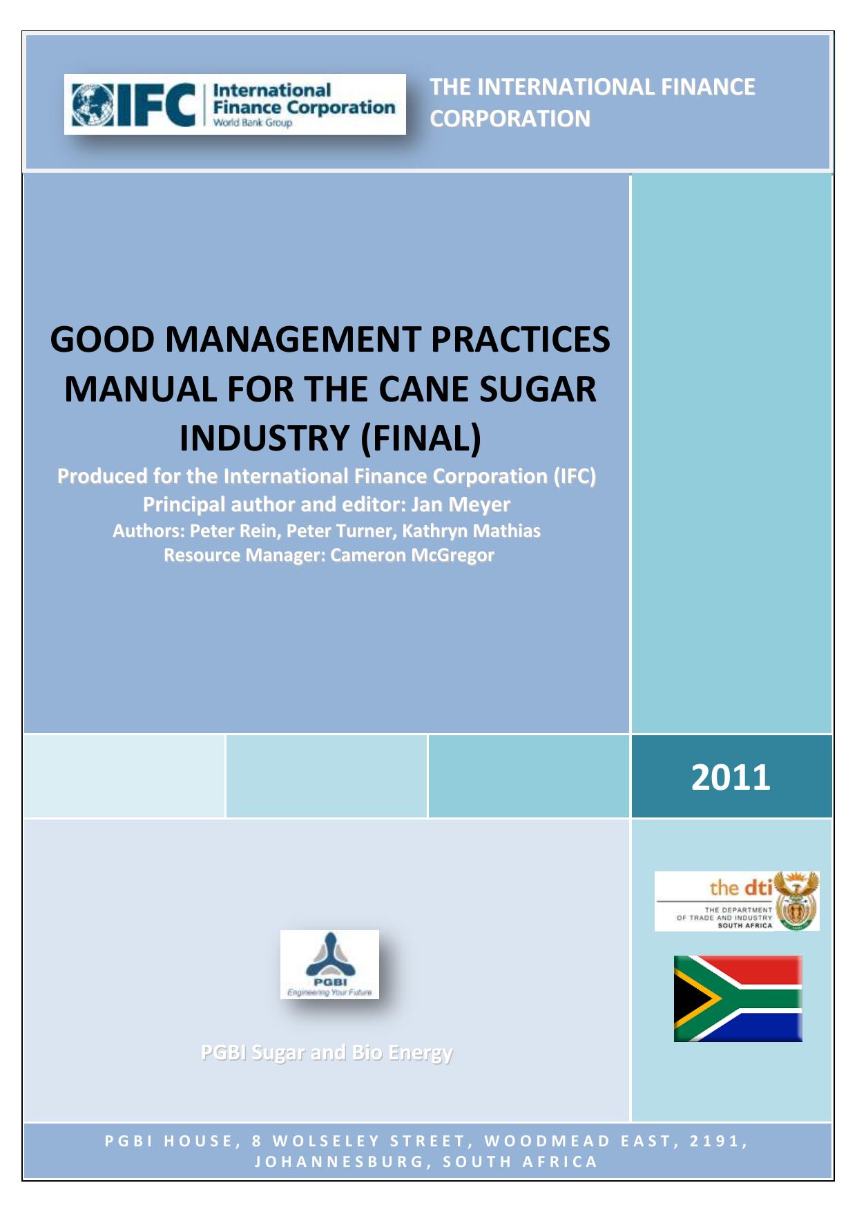 GOOD MANAGEMENT PRACTICES MANUAL FOR THE CANE SUGAR INDUSTRY (DRAFT)