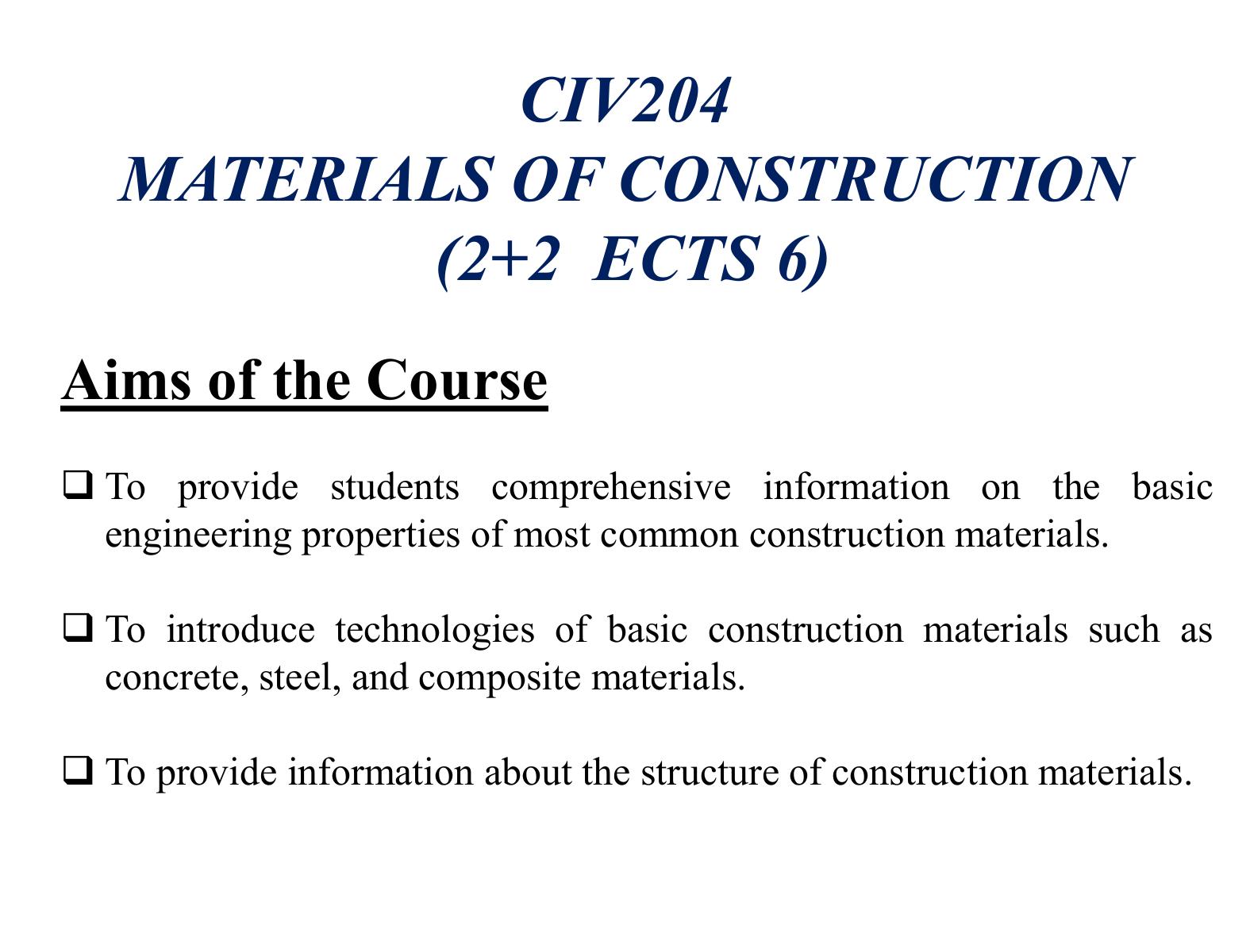CEE 353 – Civil Engineering Materials