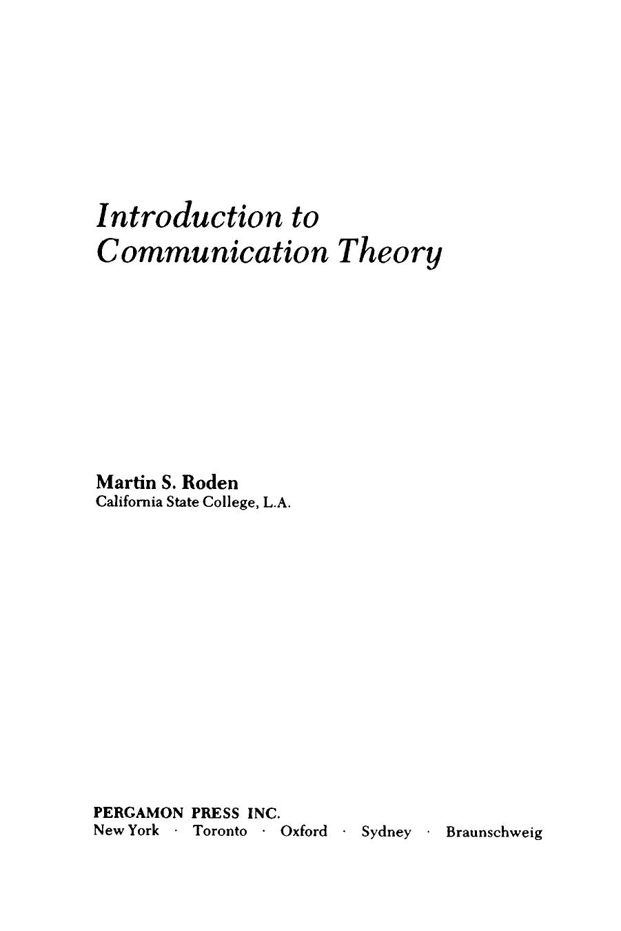[Martin S. Roden (Auth.)] Introduction to Communic 1972