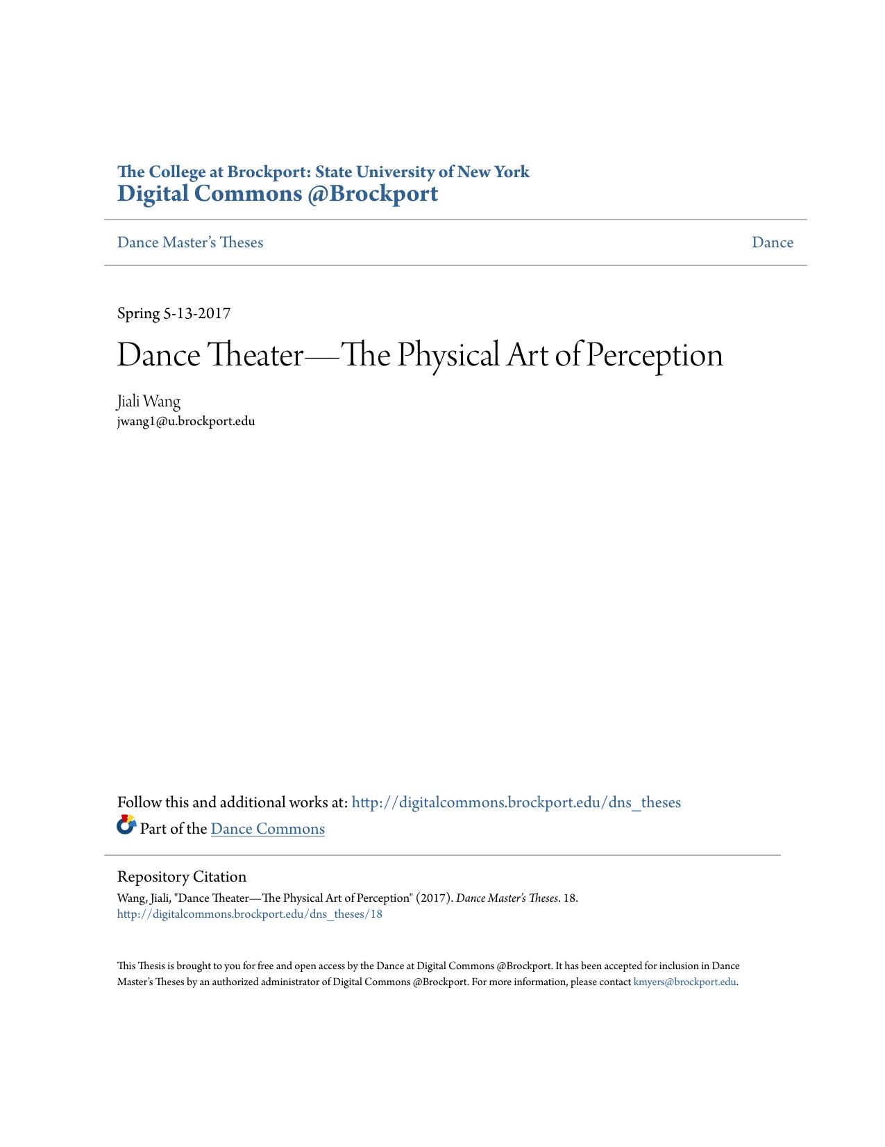 Dance Theaterâ•flThe Physical Art of Perception