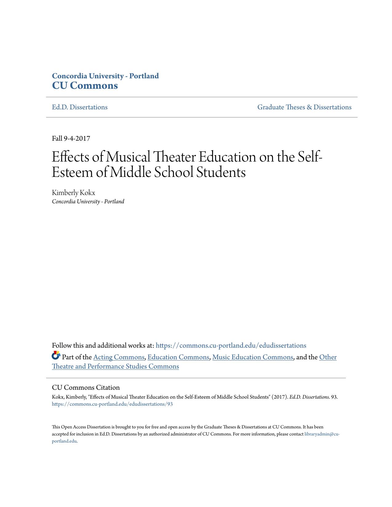 Effects of Musical Theater Education on the Self-Esteem of Middle School Students