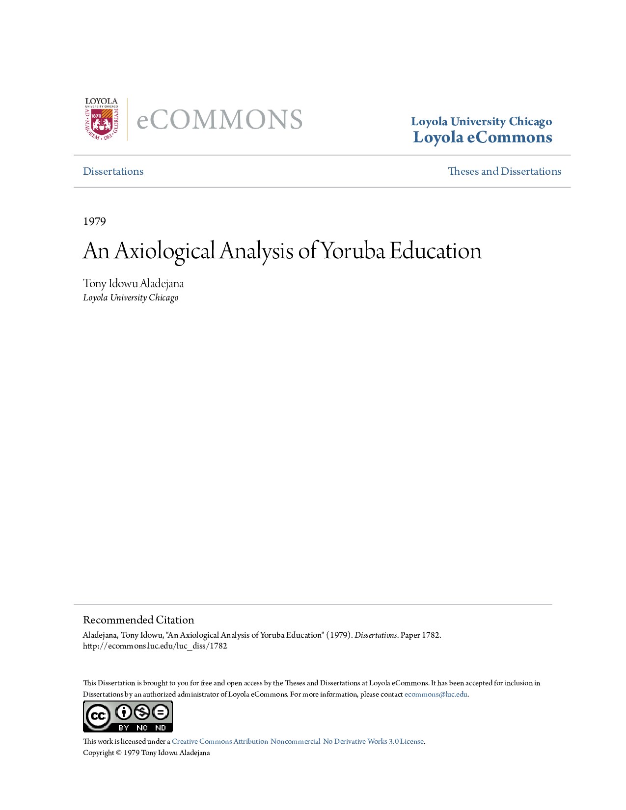 An Axiological Analysis of Yoruba Education