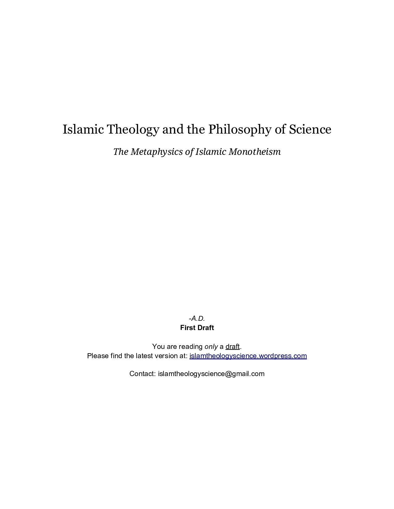 Islamic Theology and the Philosophy of Science 2012
