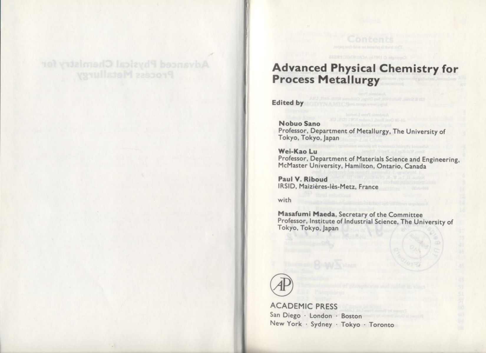 Advanced Physical Chemistry for Process Metallurgy 2016