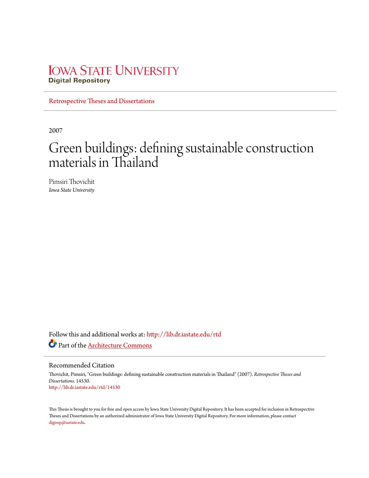 Green buildings: defining sustainable construction materials in Thailand