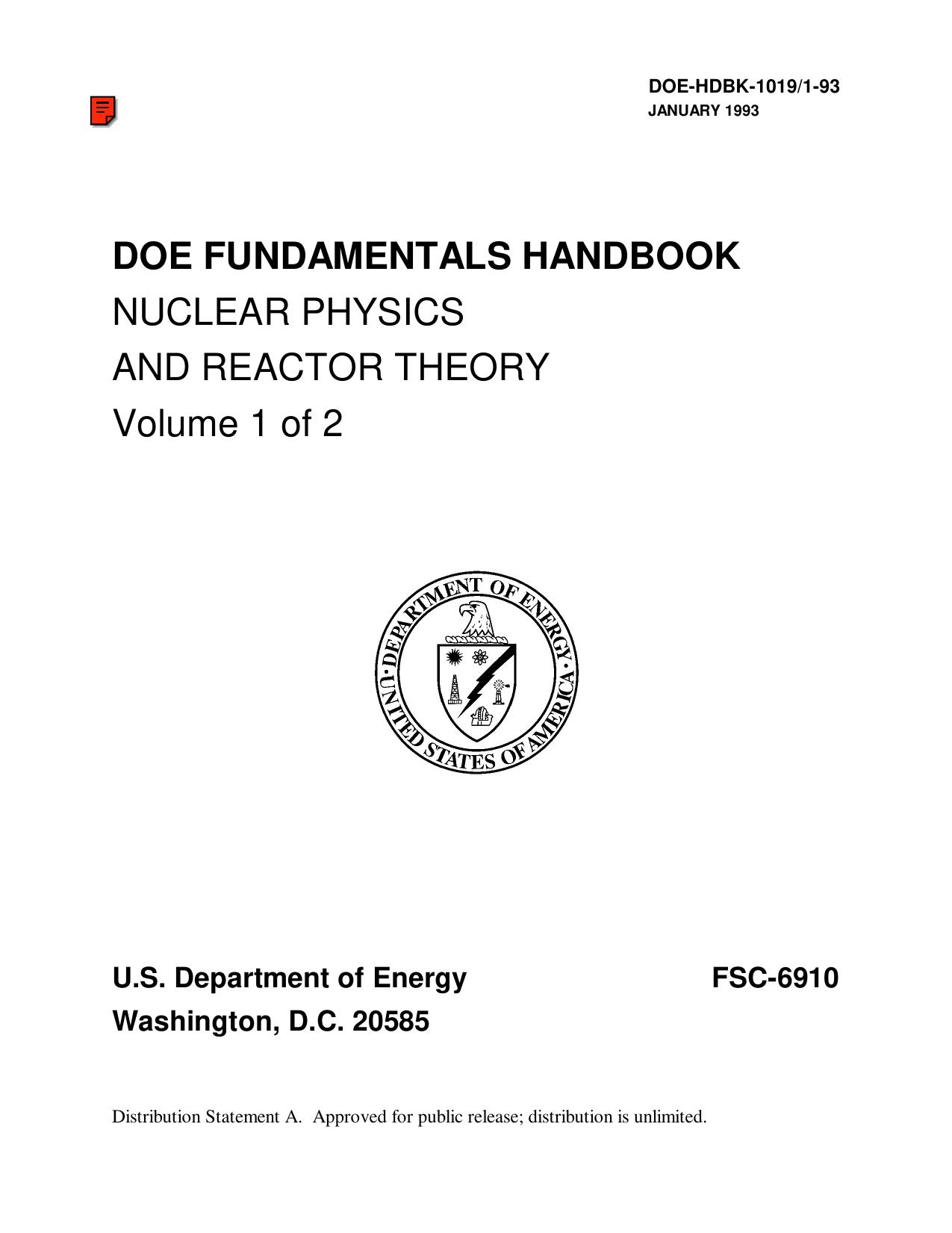 DOE-HDBK-1019/1-93; DOE Fundamentals Handbook Nuclear Physics and Reactor Theory Volume 1 of 2