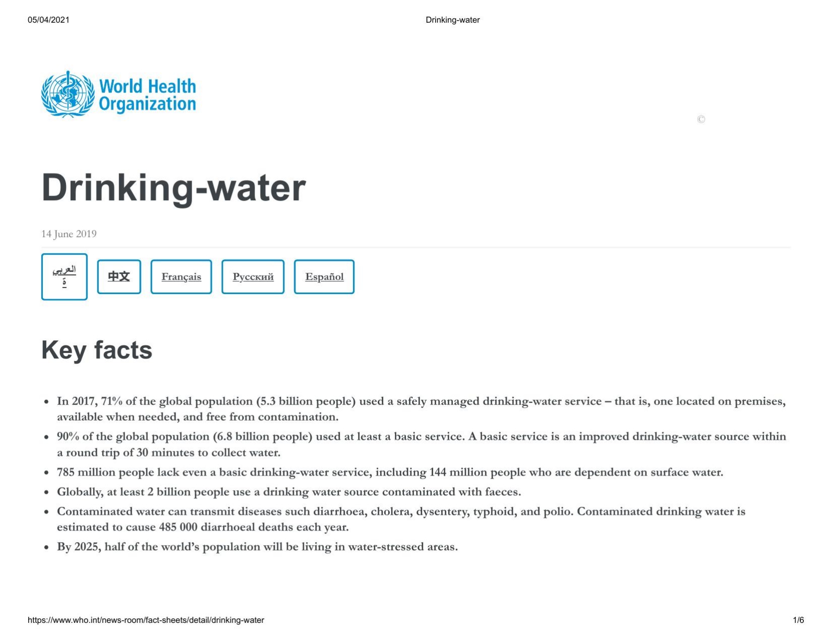 Fact Sheet on Drinking-water