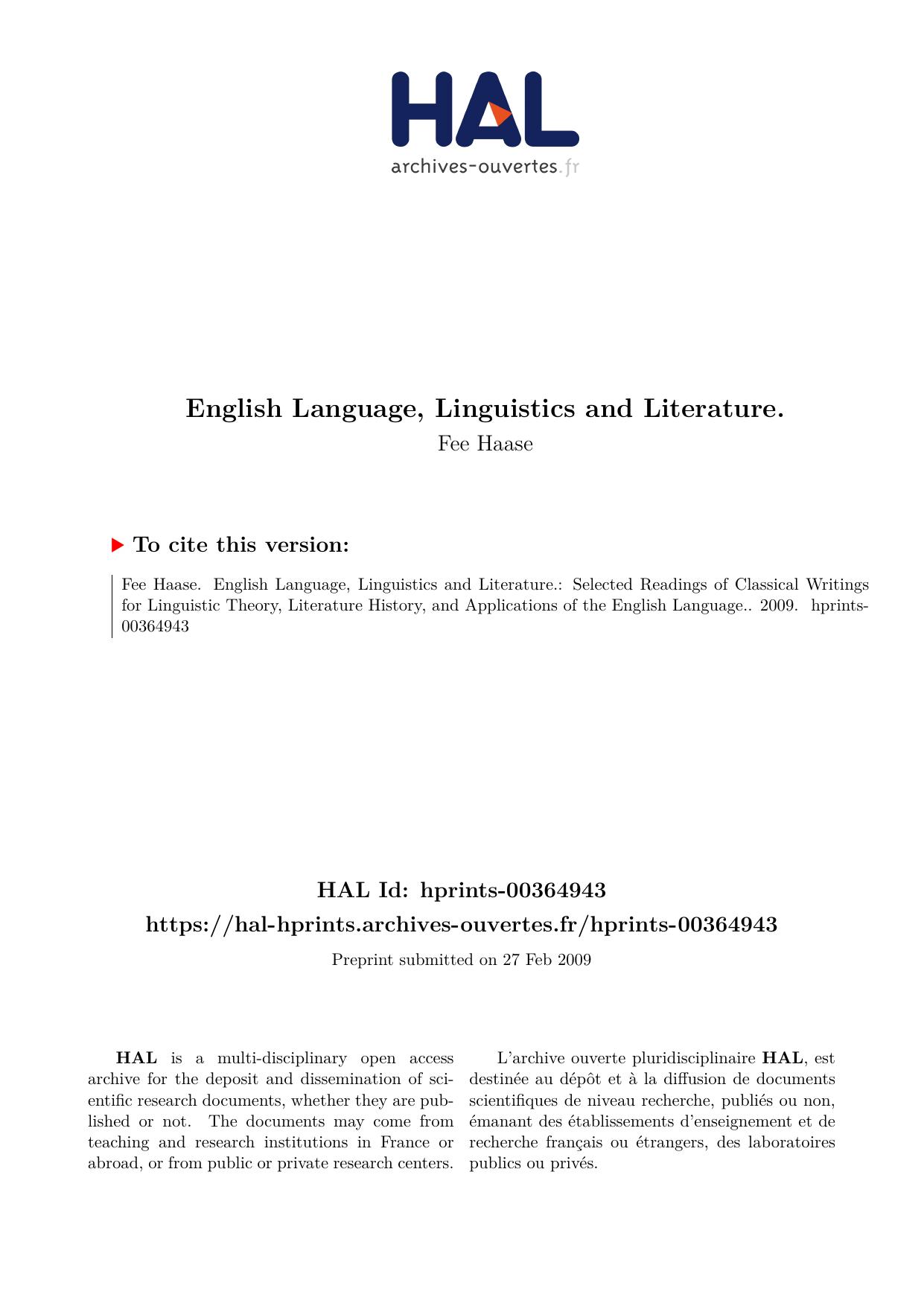 English Language, Linguistics and Literature.