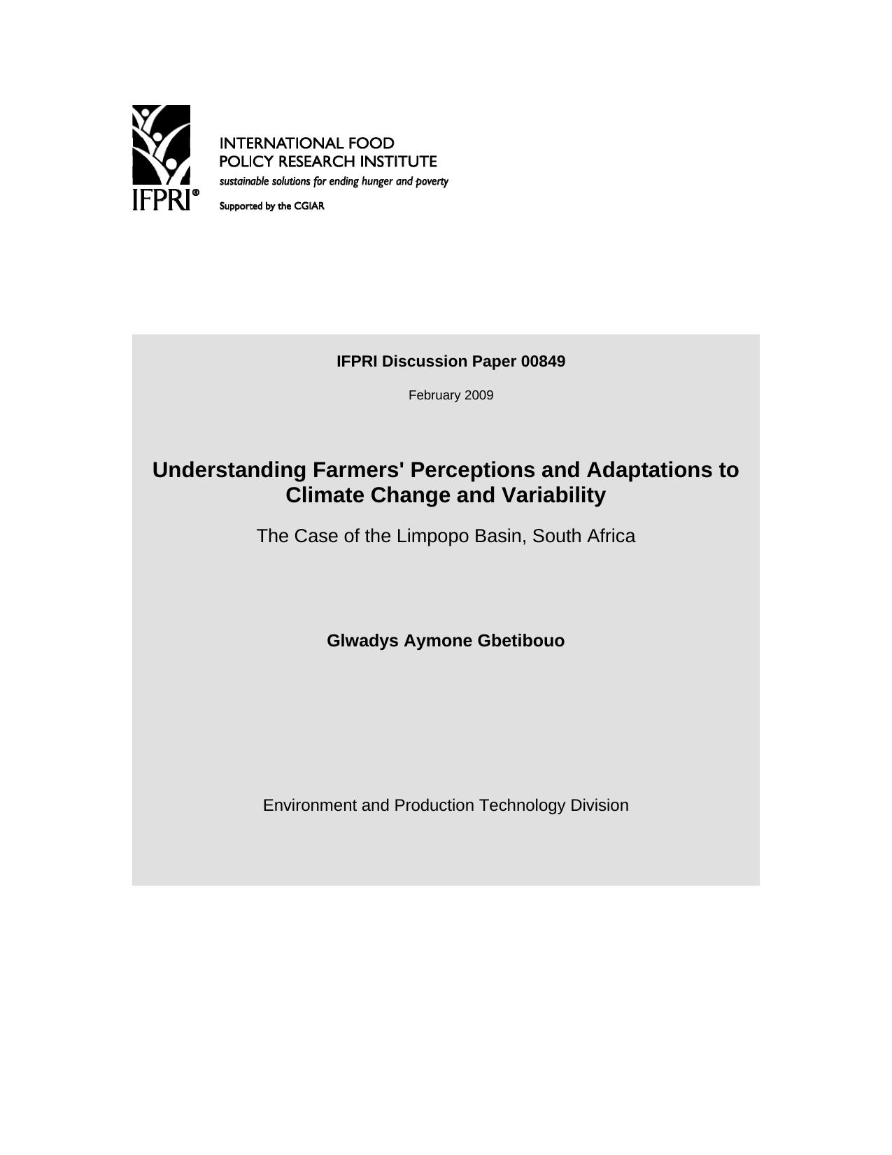 Understanding Farmers' Perceptions and Adaptations to Climate Change and Variability: The Case of the Limpopo Basin, South Africa