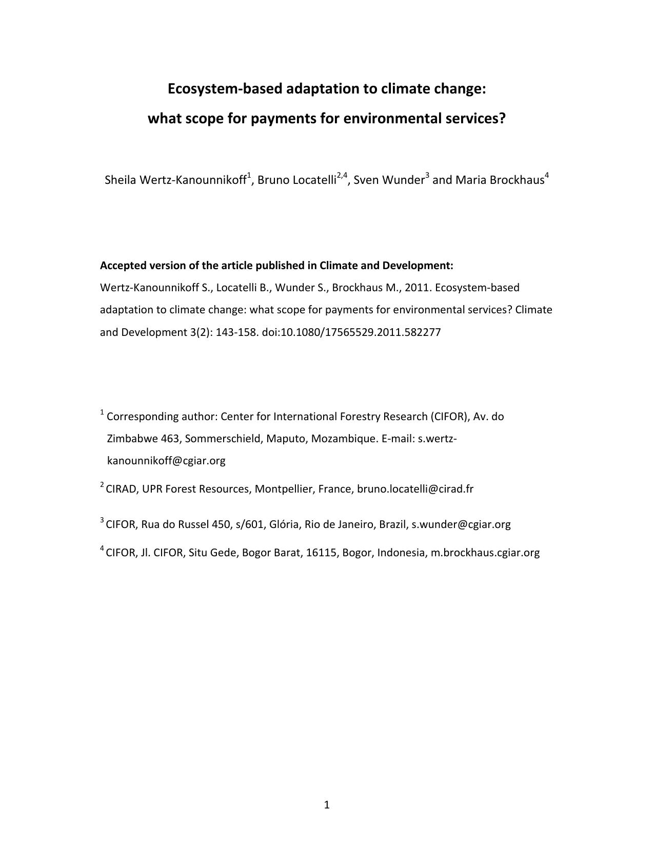 Ecosystem-based adaptation to climate change: what scope for payments for environmental services?