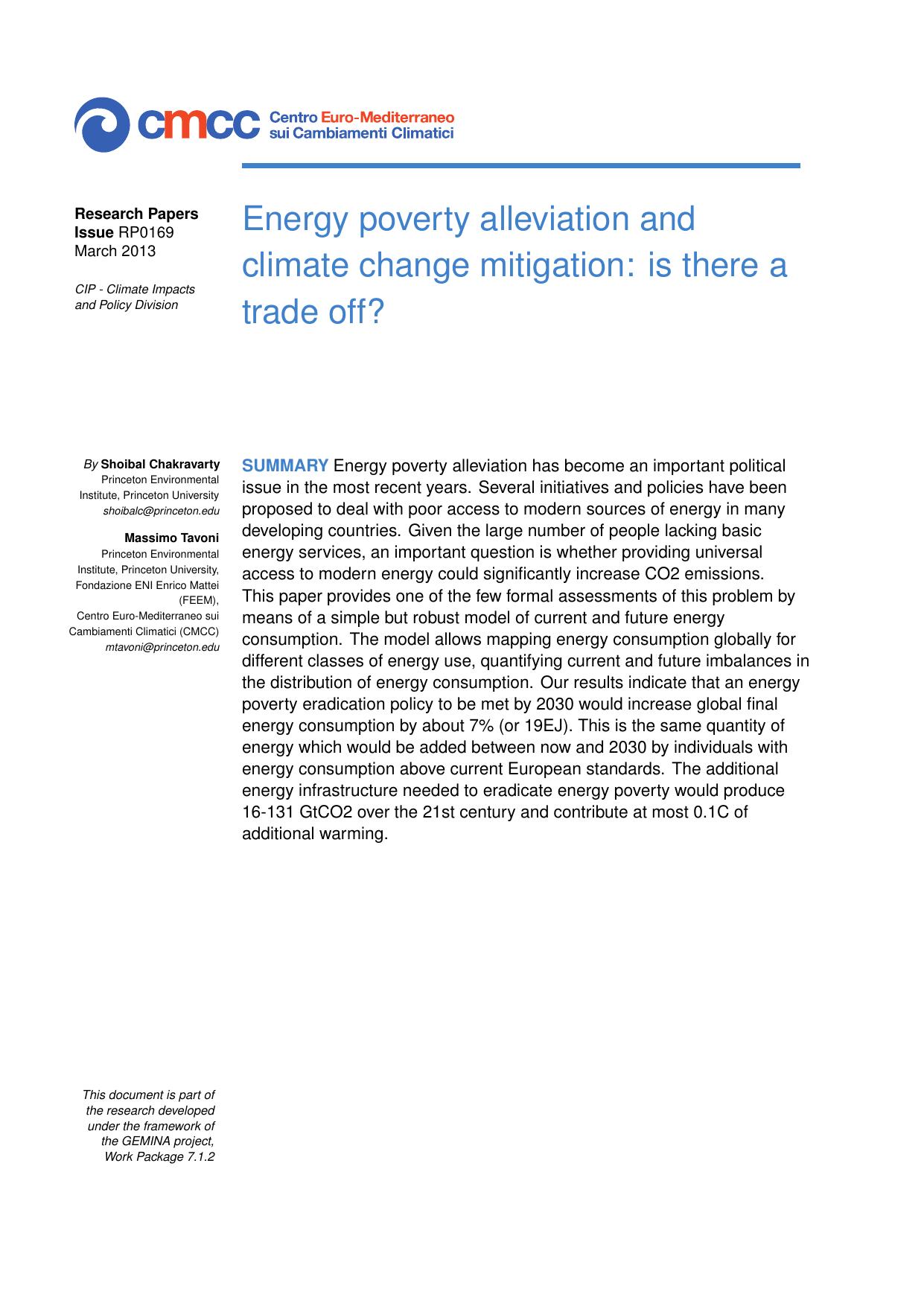 Energy poverty alleviation . 2013