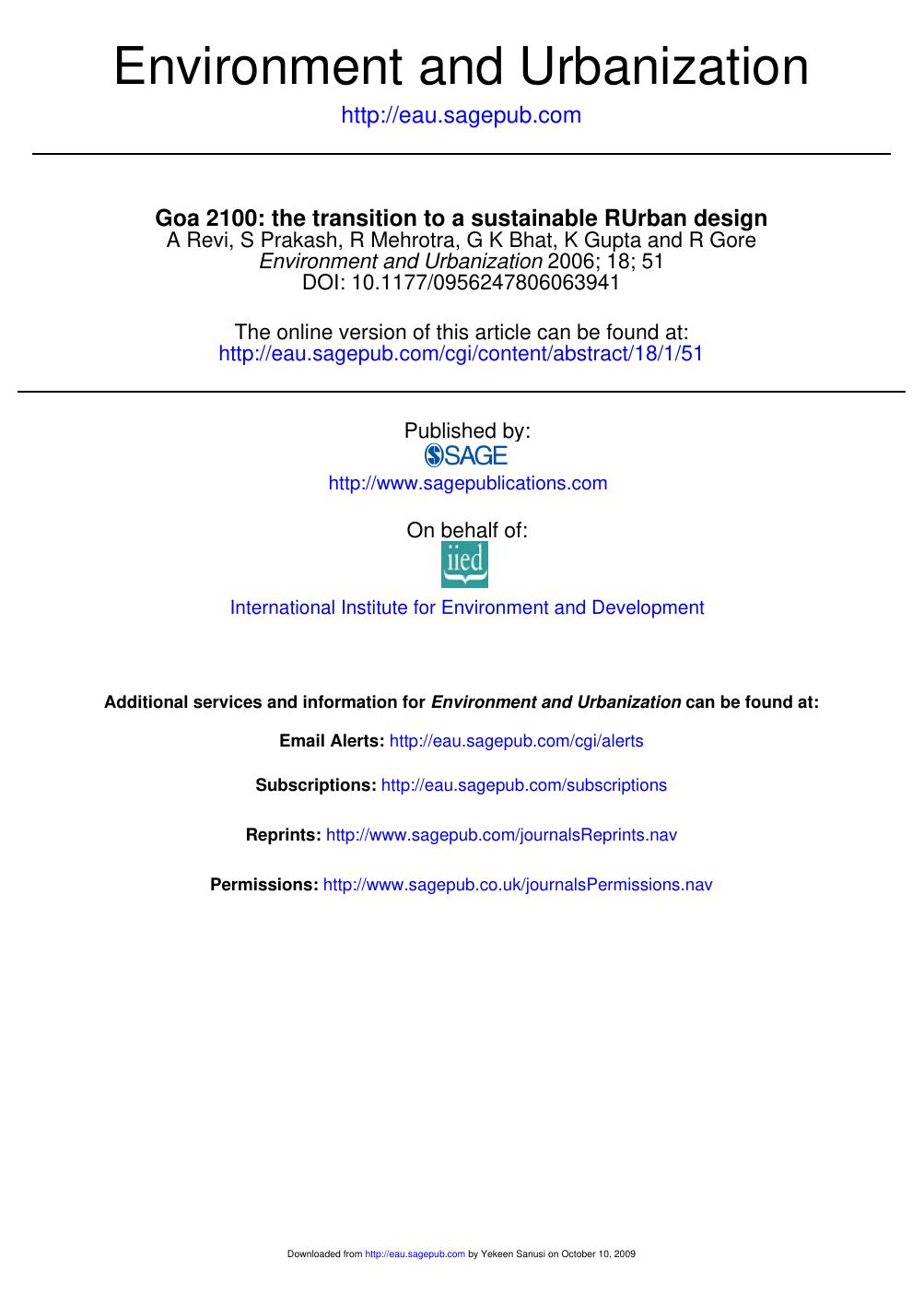 Goa 2100 the transition to a sustainable RUrban design, 2006