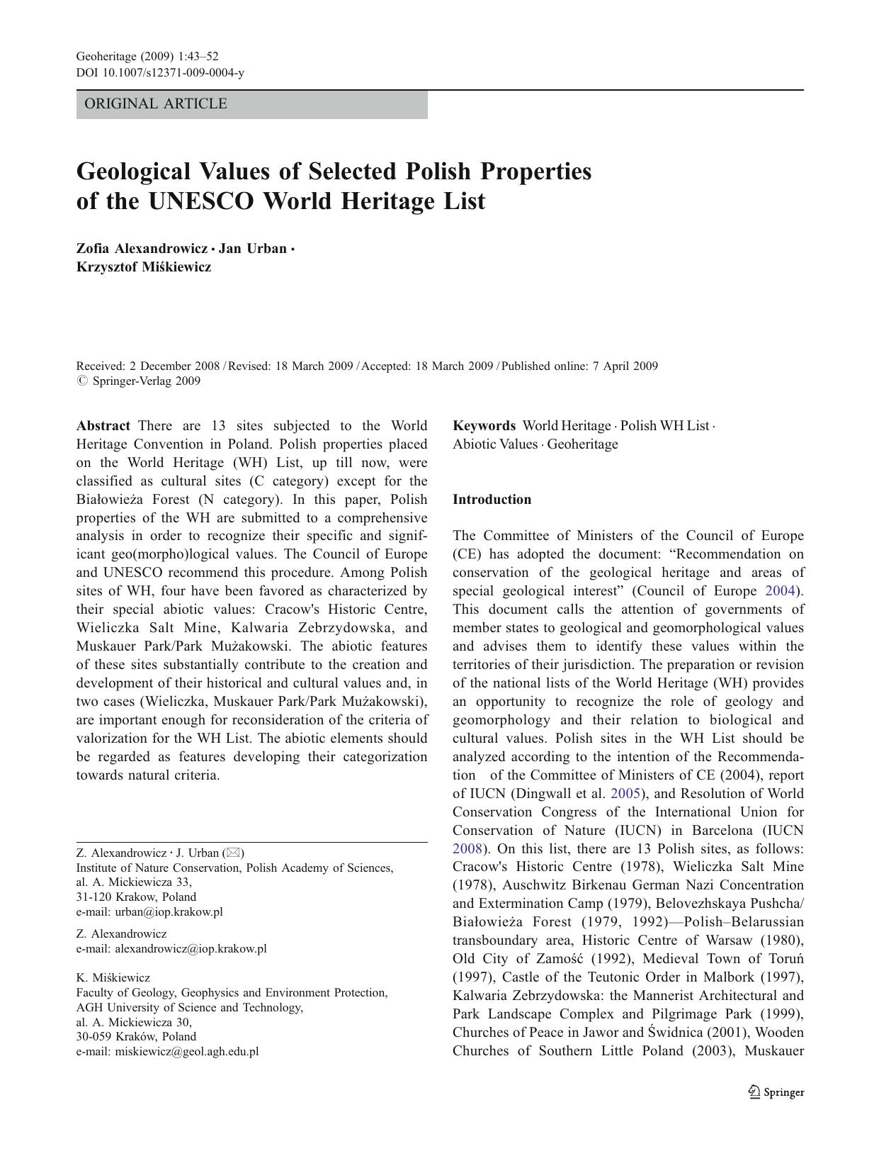 Geological Values of Selected Polish Properties. 2009