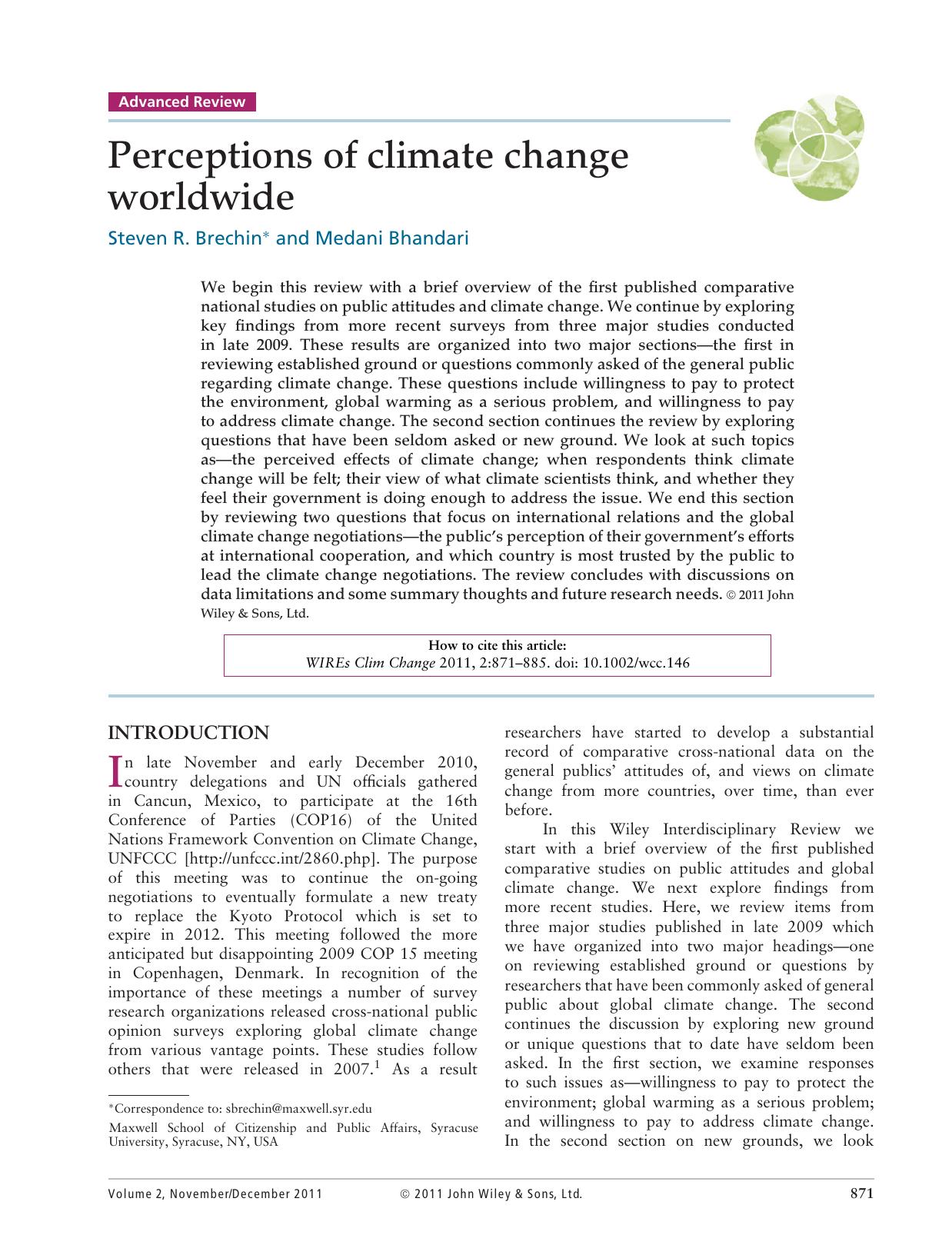 Perceptions of climate change worldwide