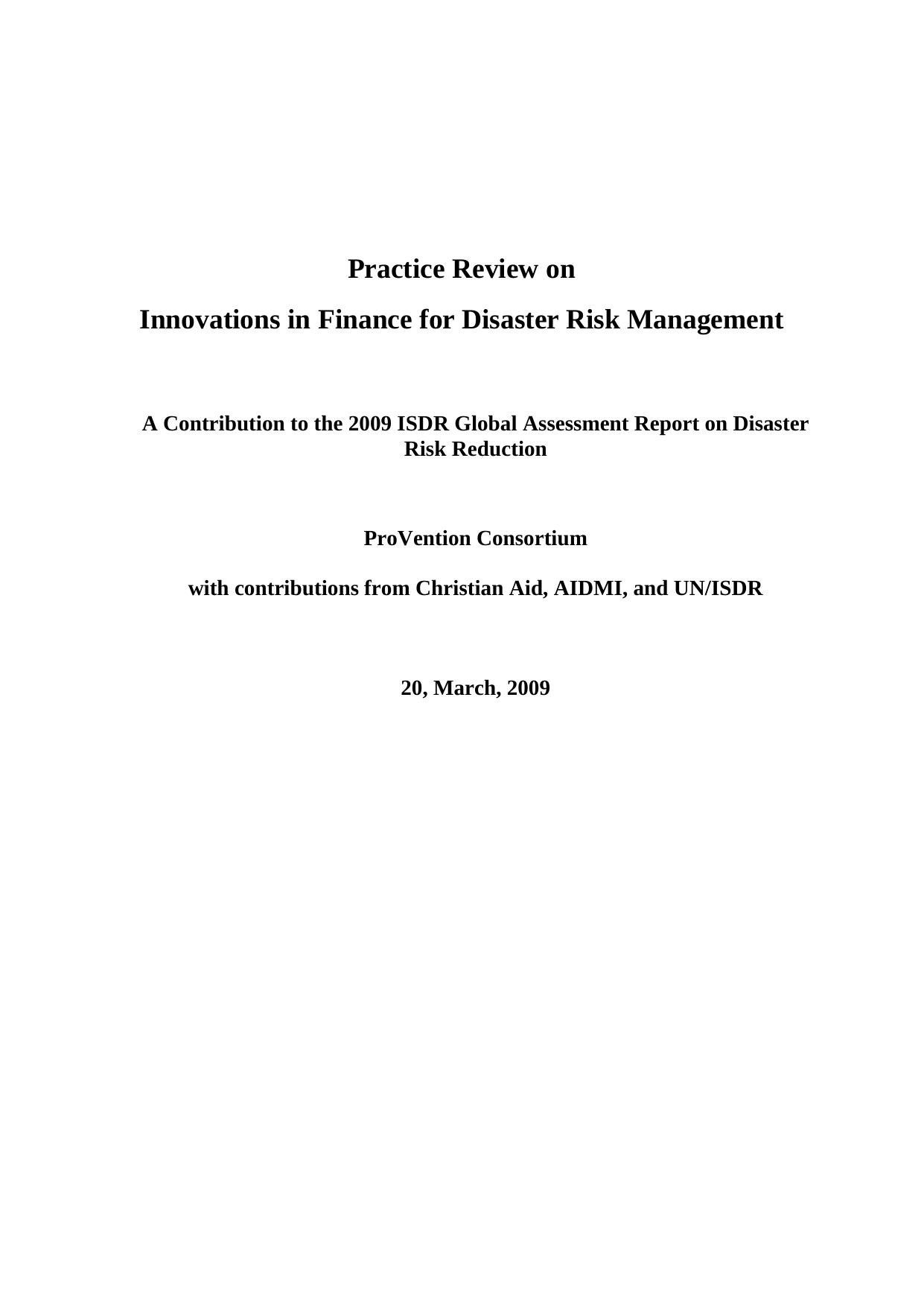 Microsoft Word - GAR - ProVention - Risk financing practice review - Mar 2009.doc