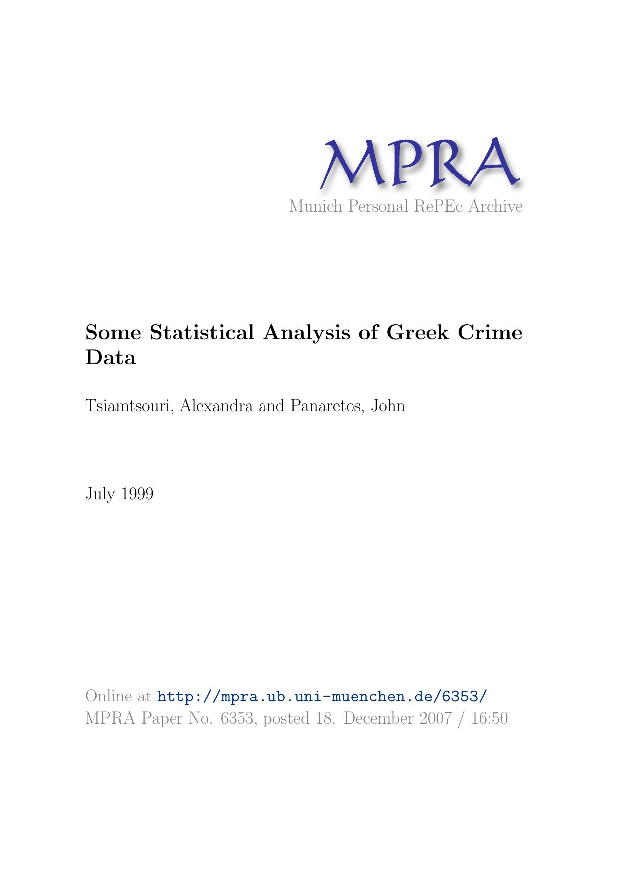Some Statistical Analysis of Greek Crime Data, 1999