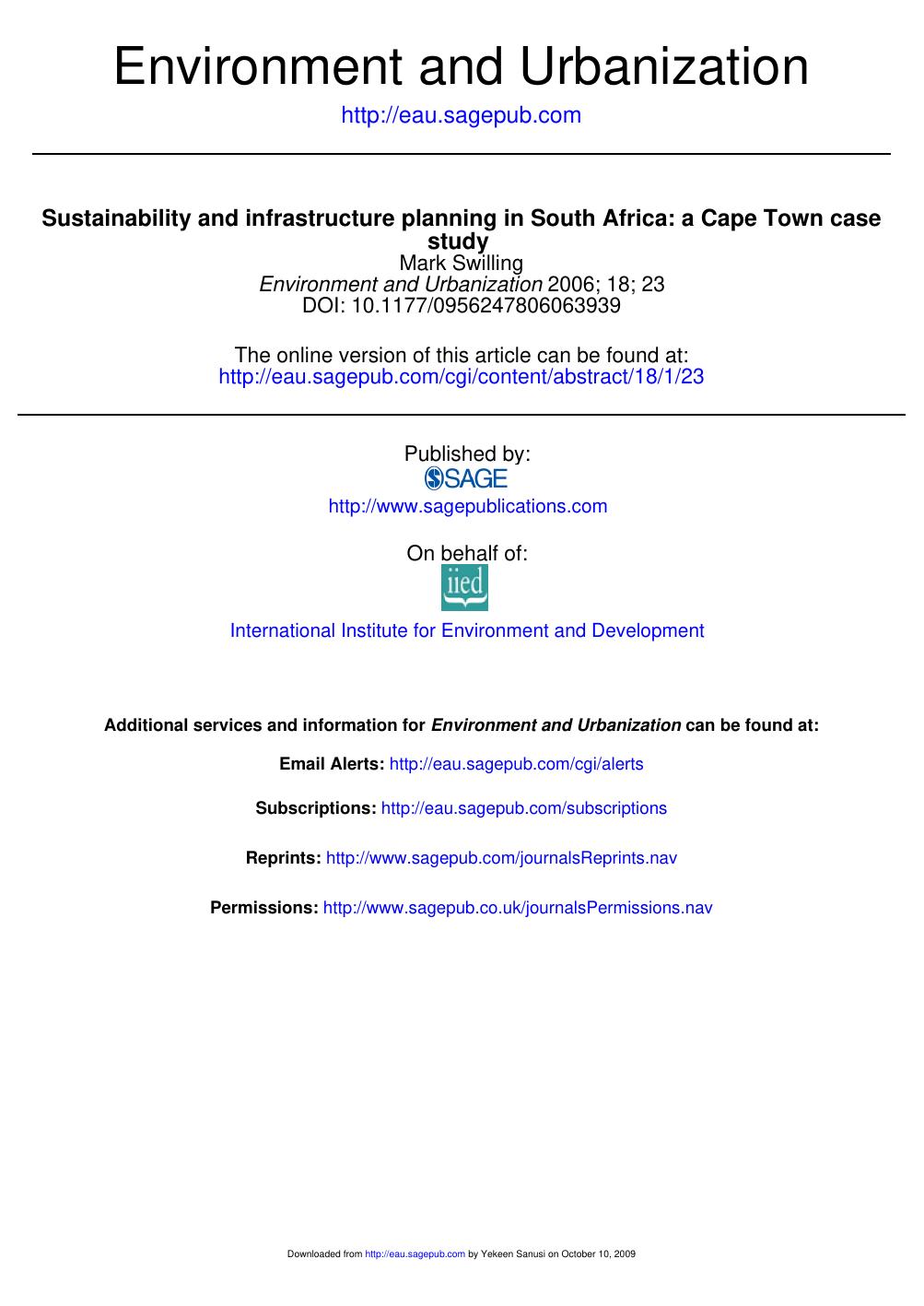 Sustainability and infrastructure planning in South Africa a Cape Town case, 2006