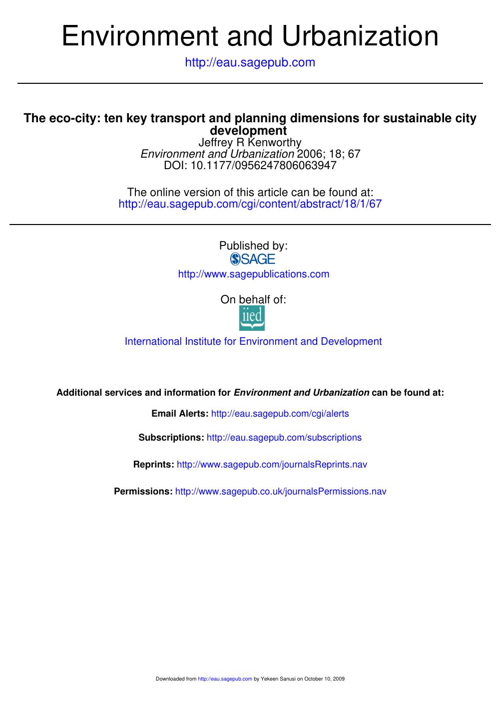 The eco-city ten key transport and planning dimensions for sustainable city, 2006