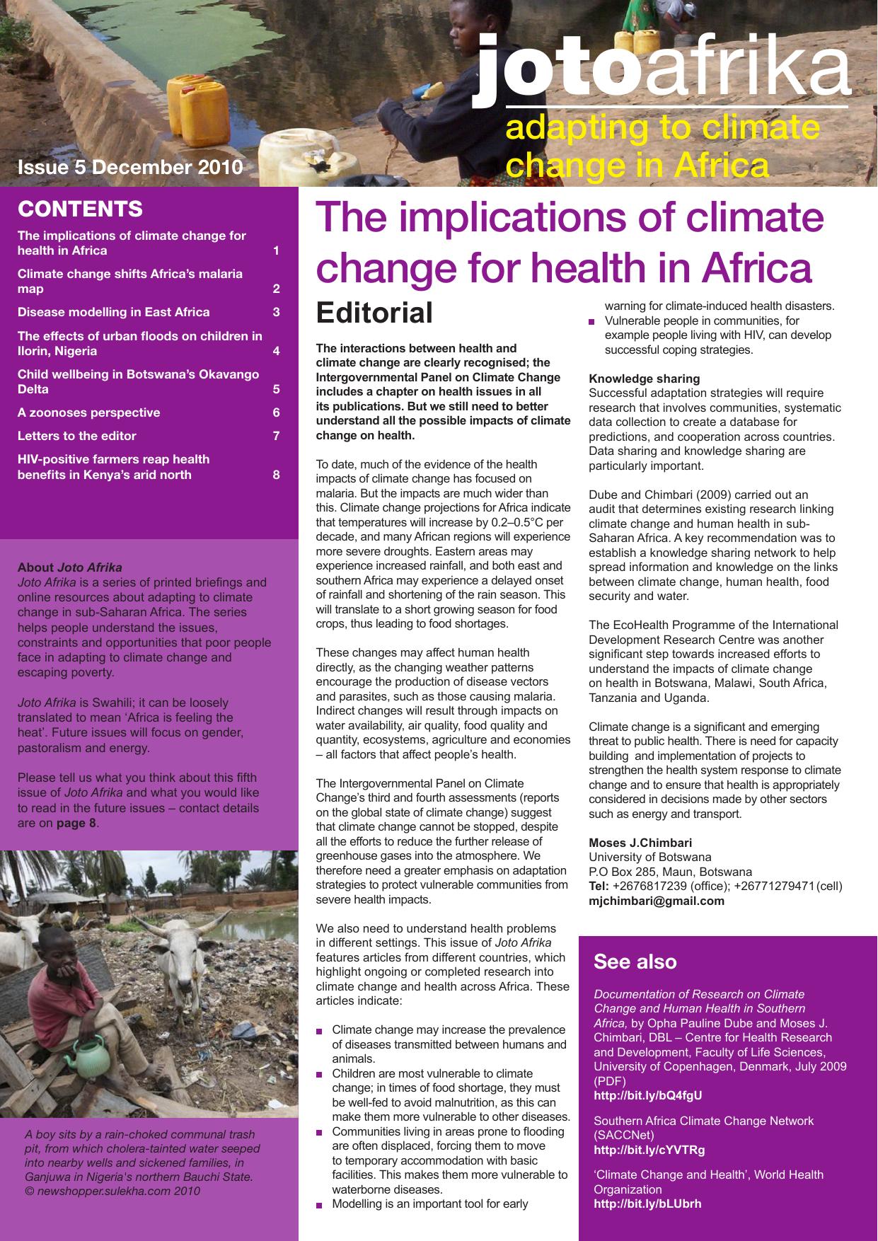 The implications of climate change for health in Africa, 2010