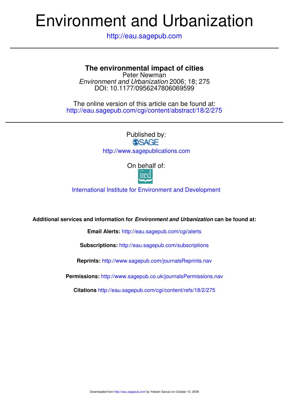 The environmental impact of cities, 2006