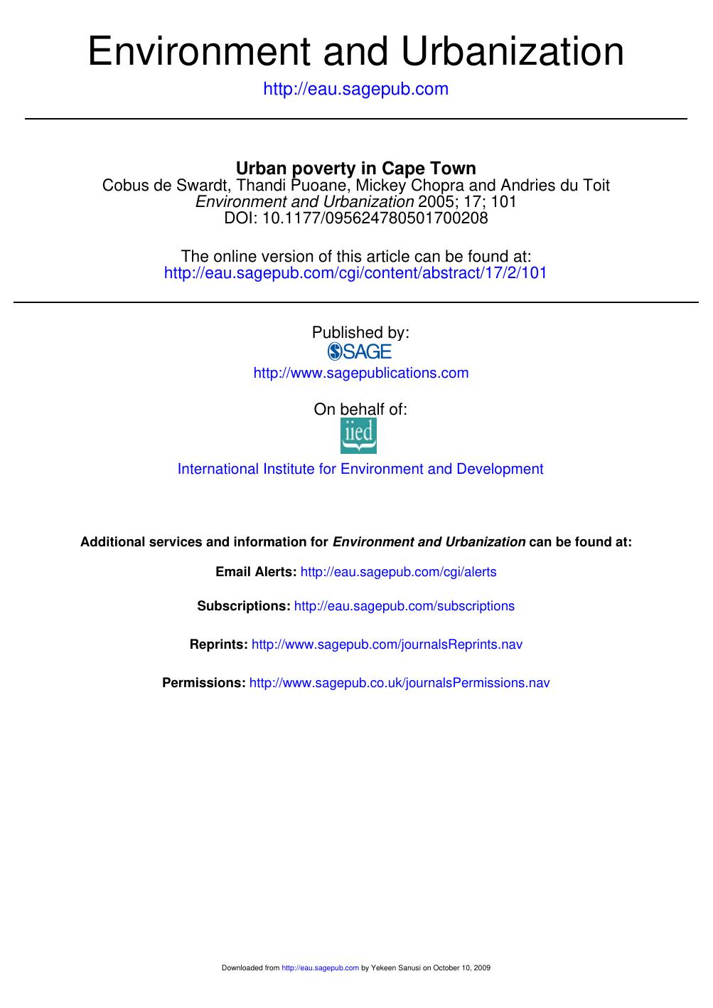 Urban poverty in Cape Town. 2005