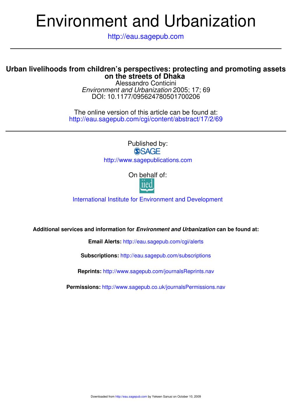 Urban livelihoods from children’s perspectives. 2005