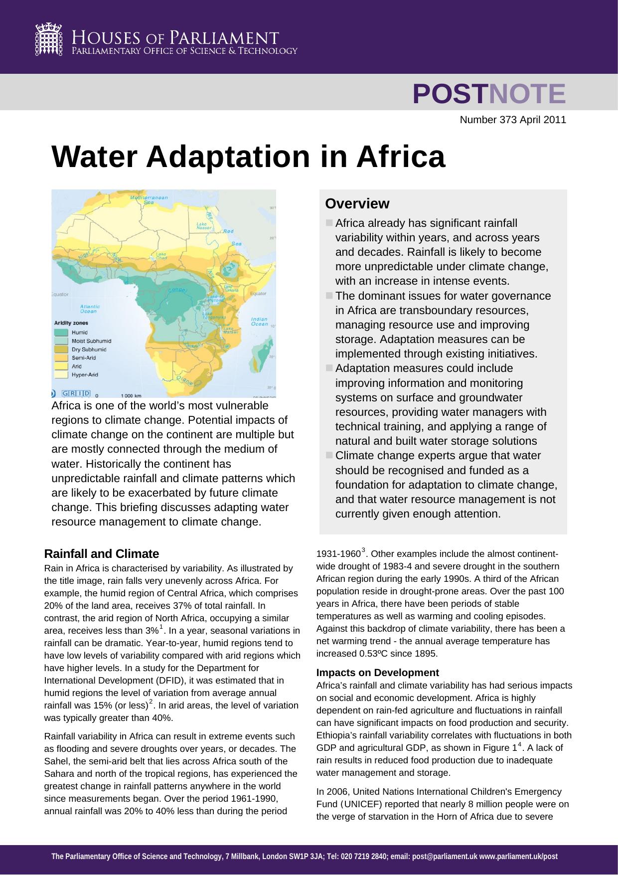 Water Adaptation in Africa .2011