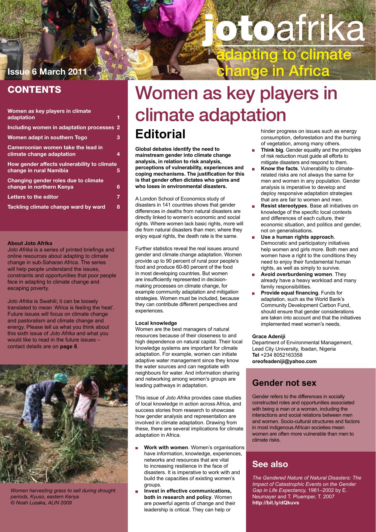 Women as key players in climate adaptation, 2011