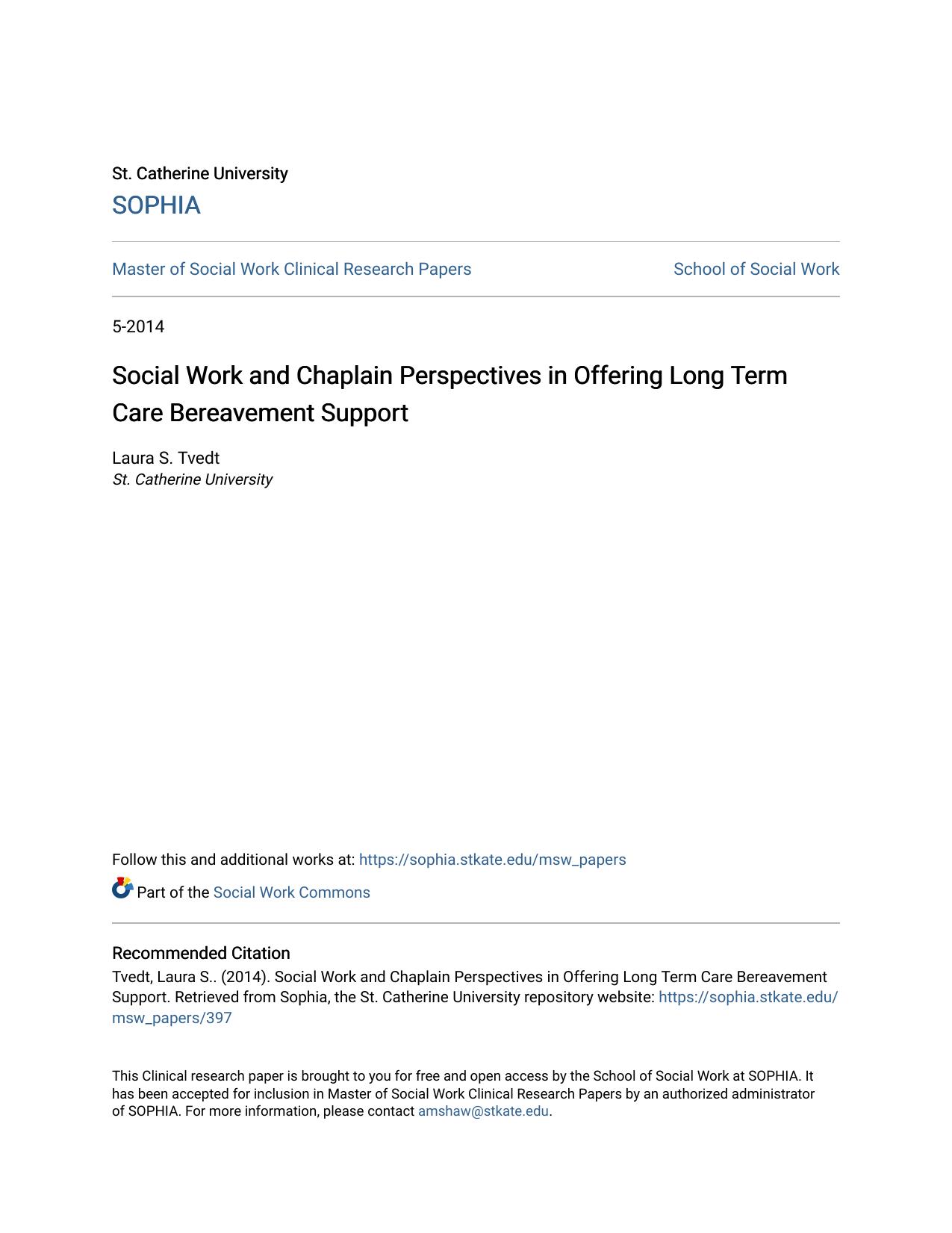 Social Work and Chaplain Perspectives in Offering Long Term Care Bereavement Support