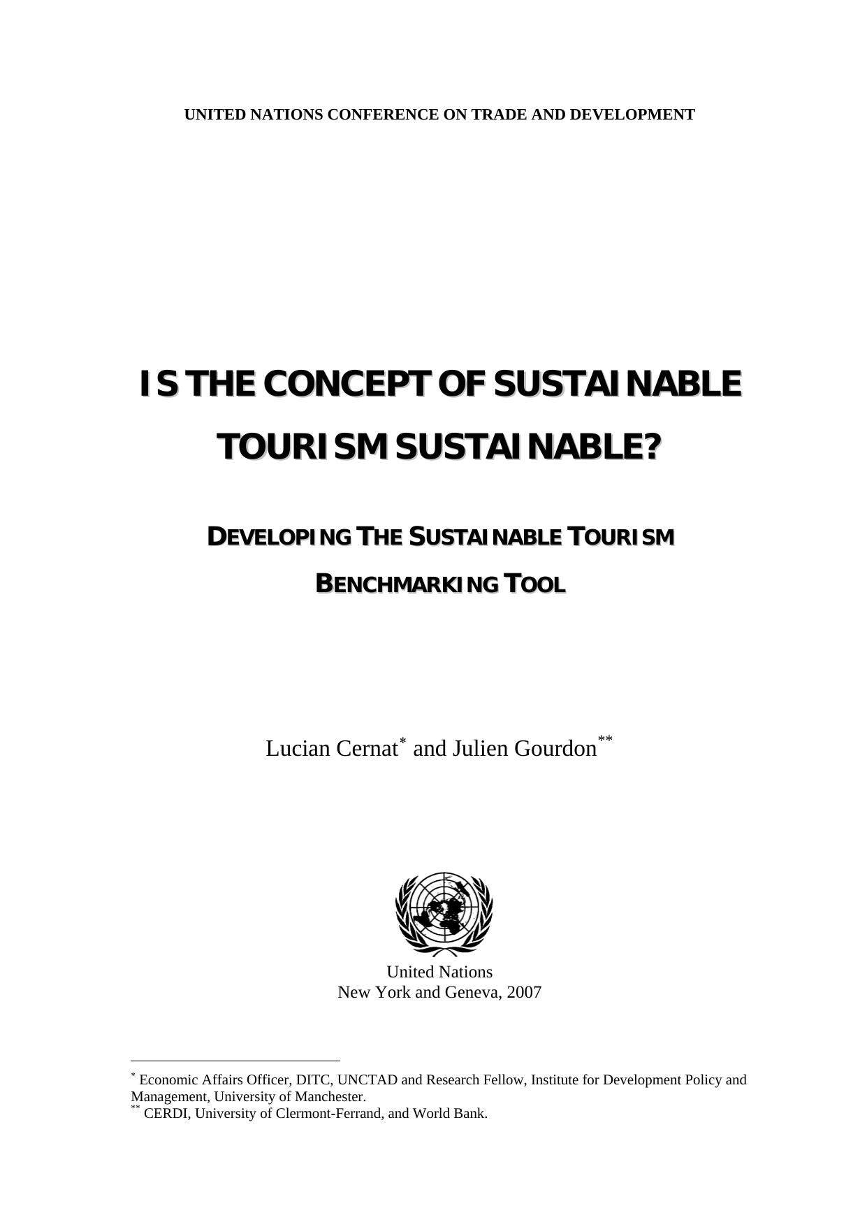 DEVELOPING THE SUSTAINABLE TOURISM BENCHMARKING TOOL 2007