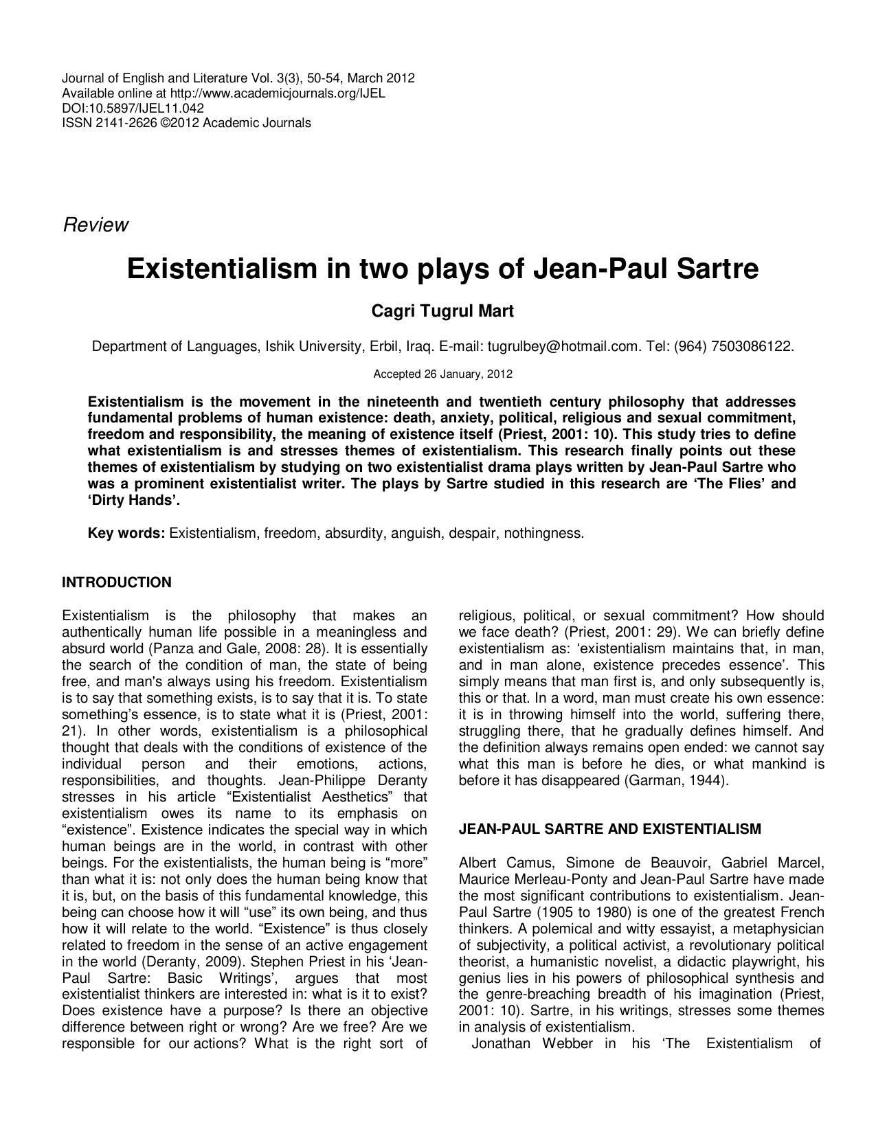 Existentialism in two plays of Jean-Paul Sartre 2012