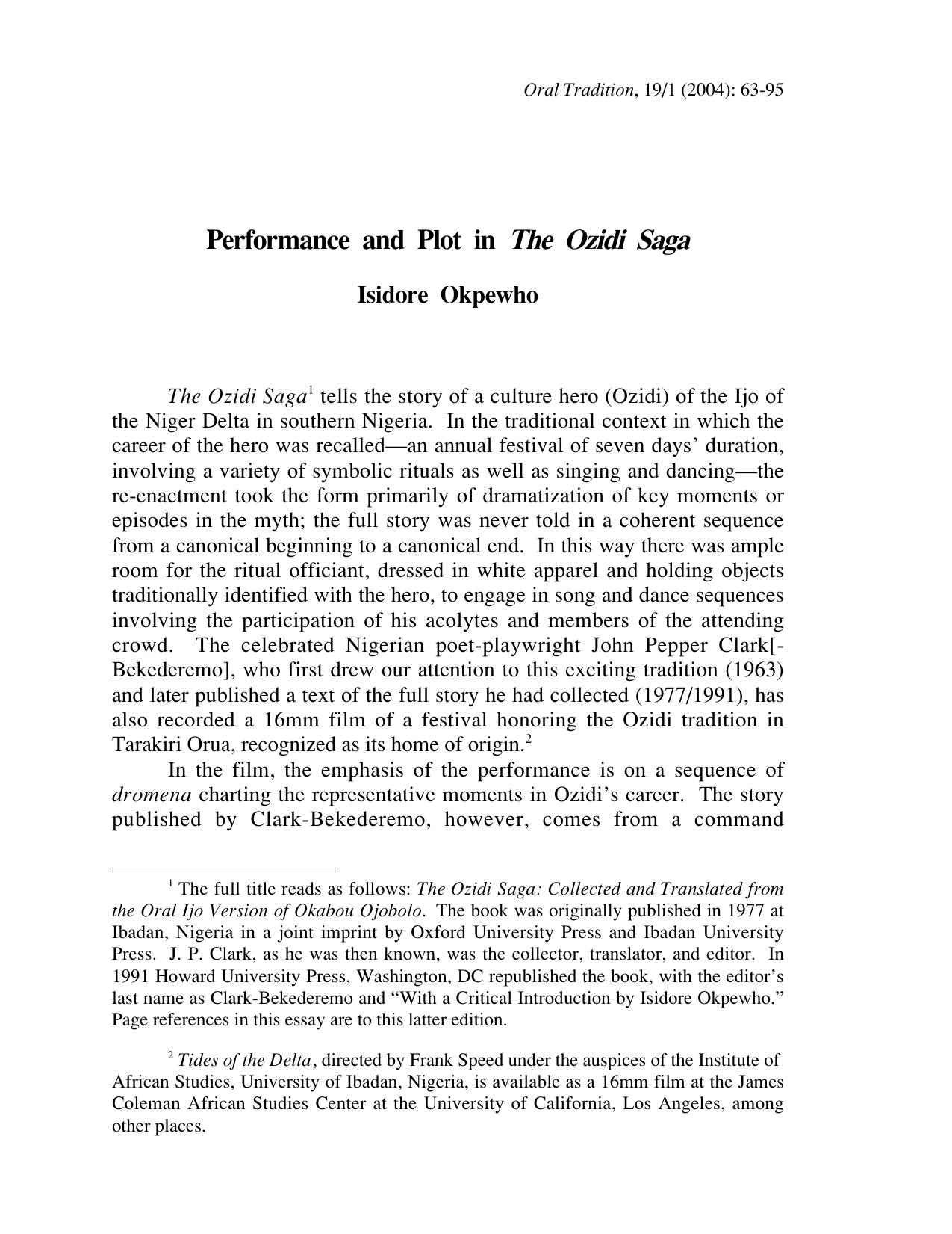 Performance and Plot in The Ozidi Saga 2004