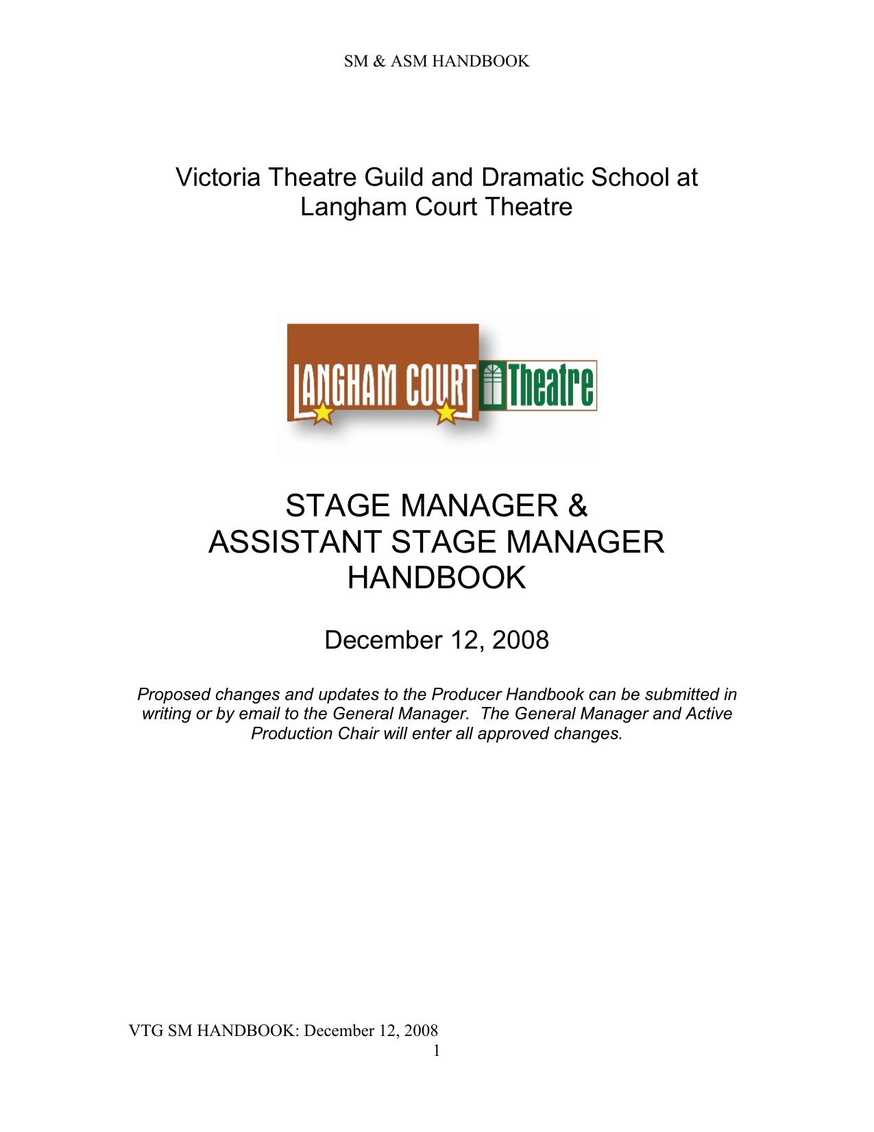 STAGE MANAGER & ASSISTANT STAGE MANAGER  HANDBOOK 2008