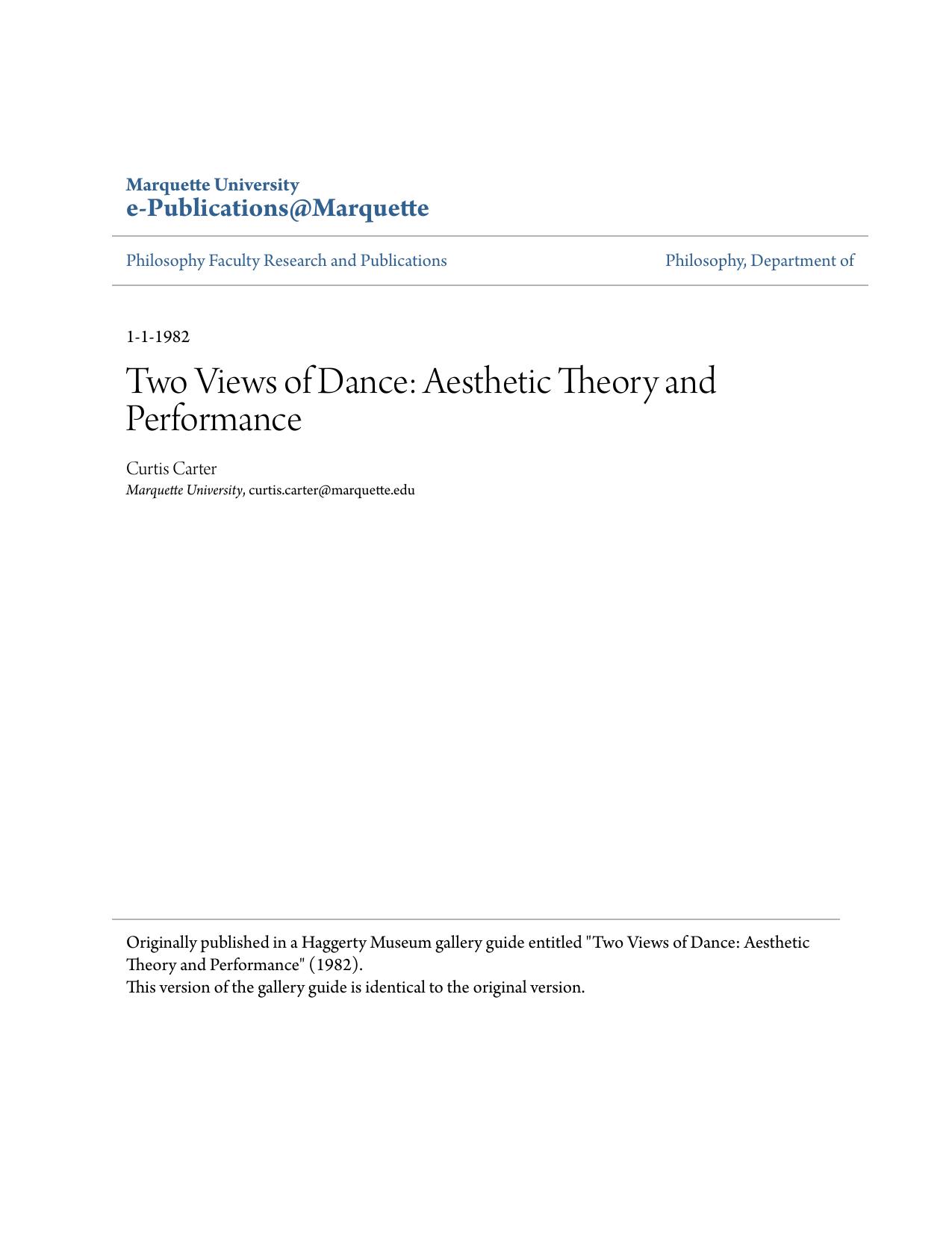 Two Views of Dance: Aesthetic Theory and Performance