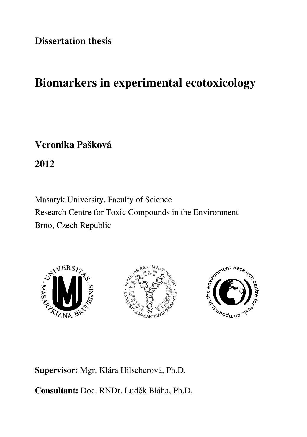 Biomarkers in experimental ecotoxicology