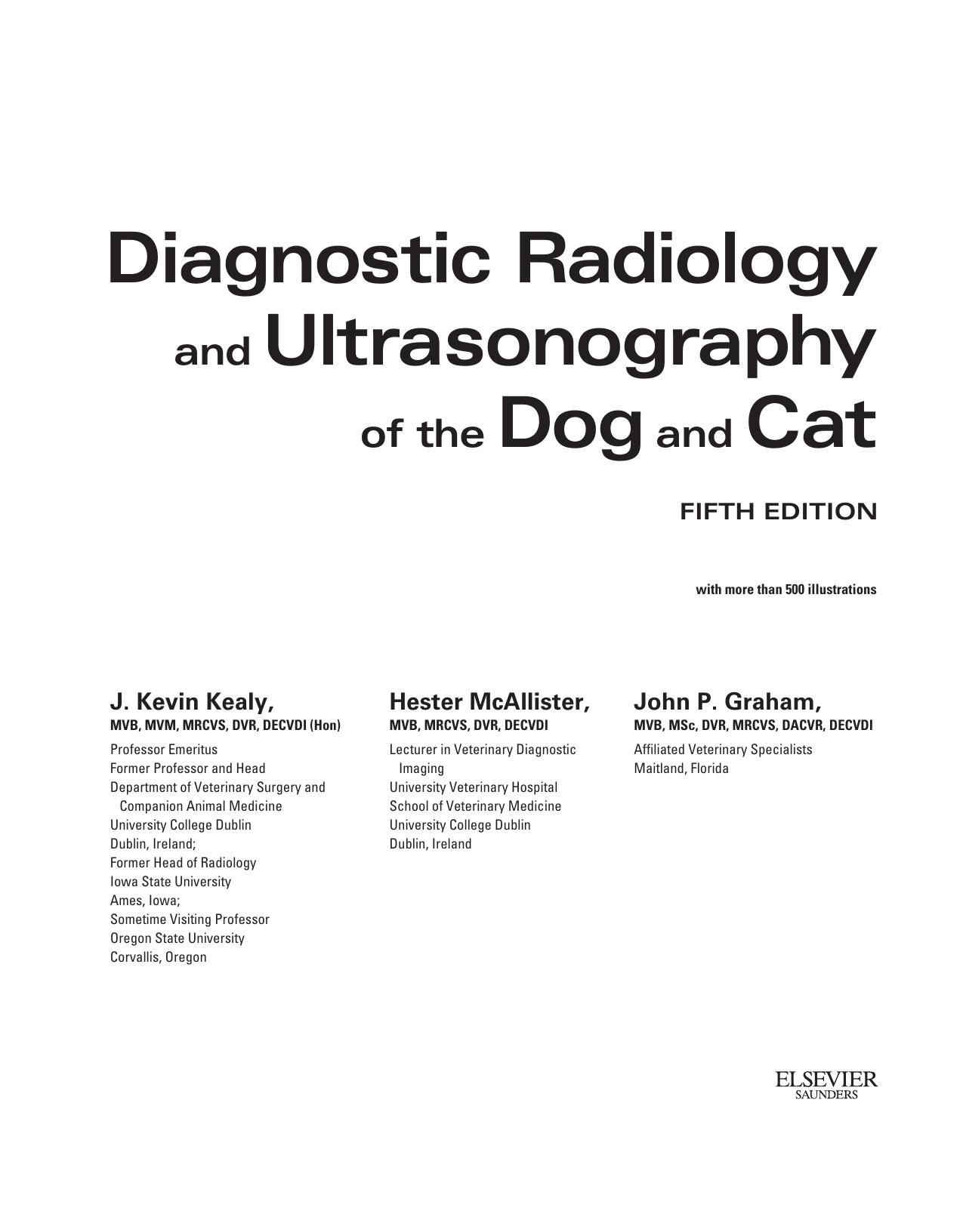 Diagnostic Radiology and Ultrasonography of the Dog and Cat, 5th Edition 2011